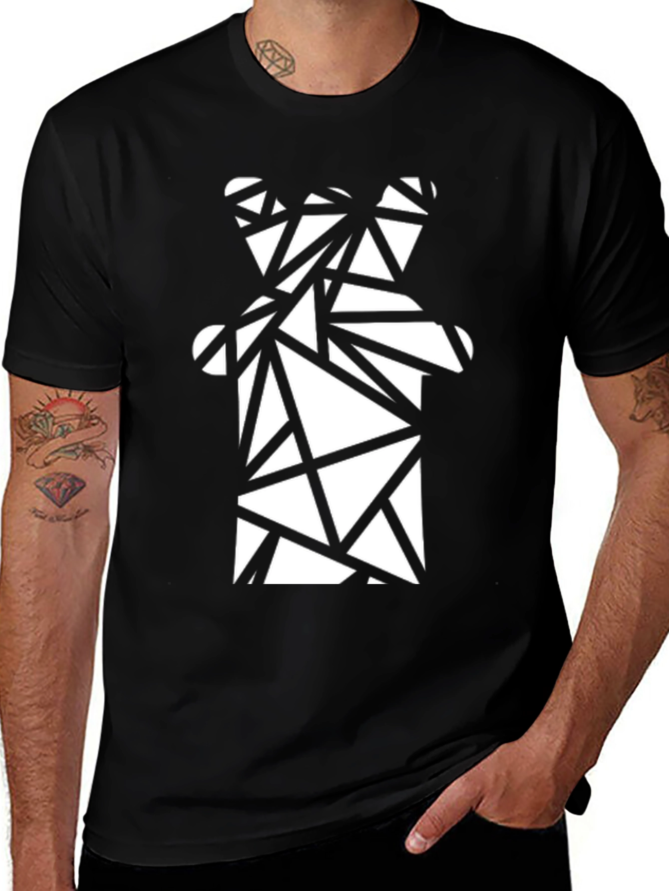 Geometric Bear Graphic Tee - Modern Black T-Shirt