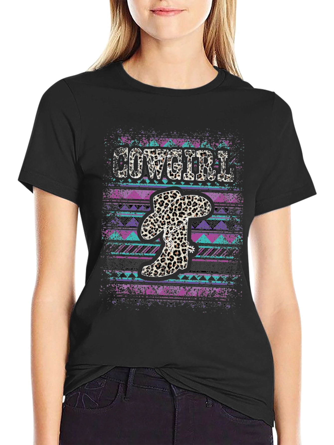 Cowgirl Leopard Print Graphic Tee
