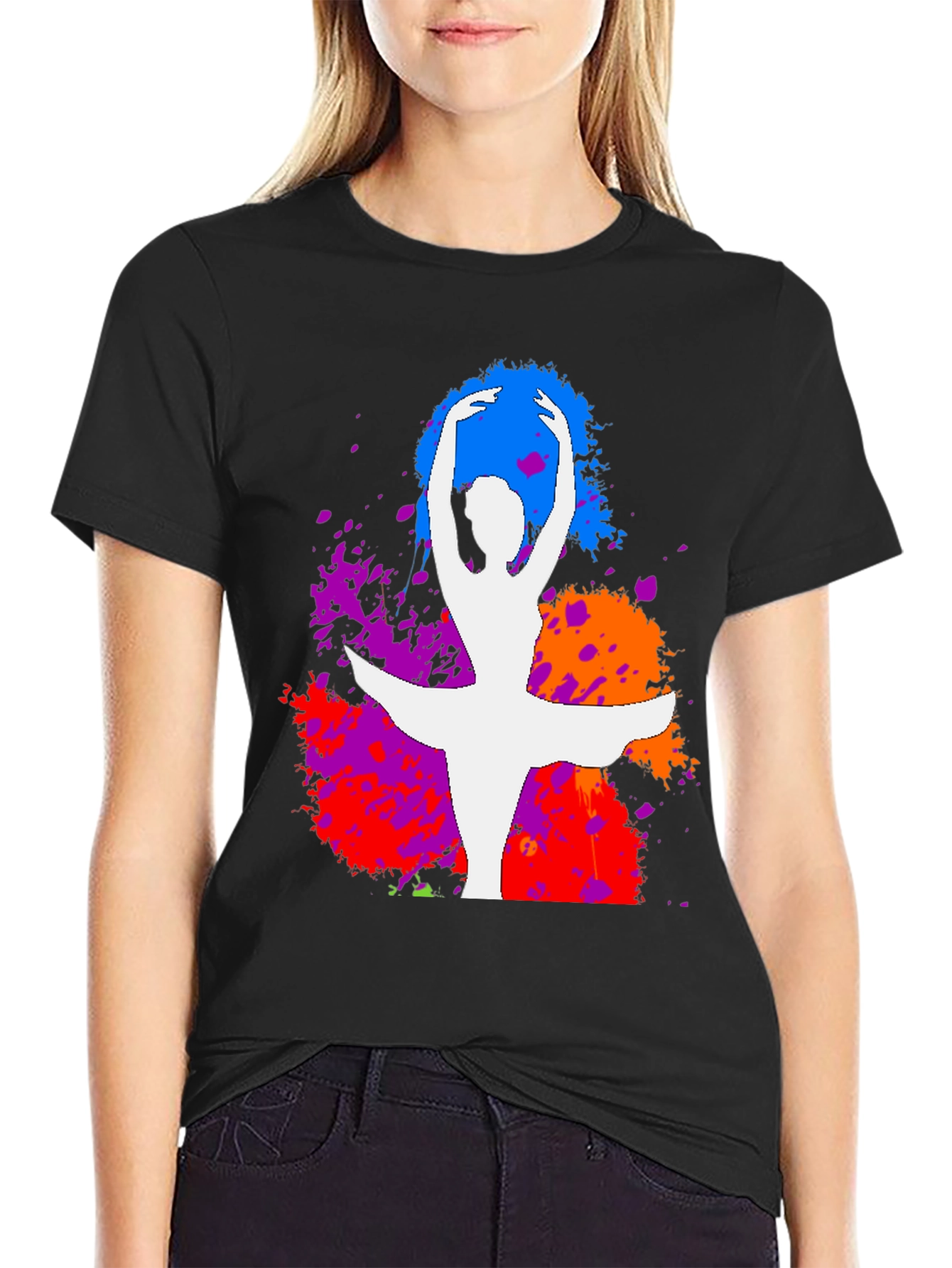 Ballet Dancer Splatter Graphic Tee - Stylish Artistic Design