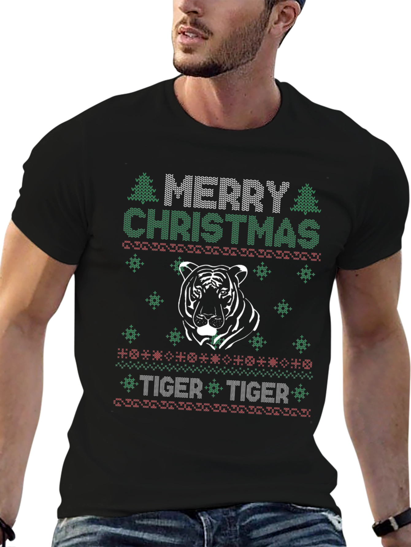 Merry Christmas Tiger Ugly Sweater T-Shirt
