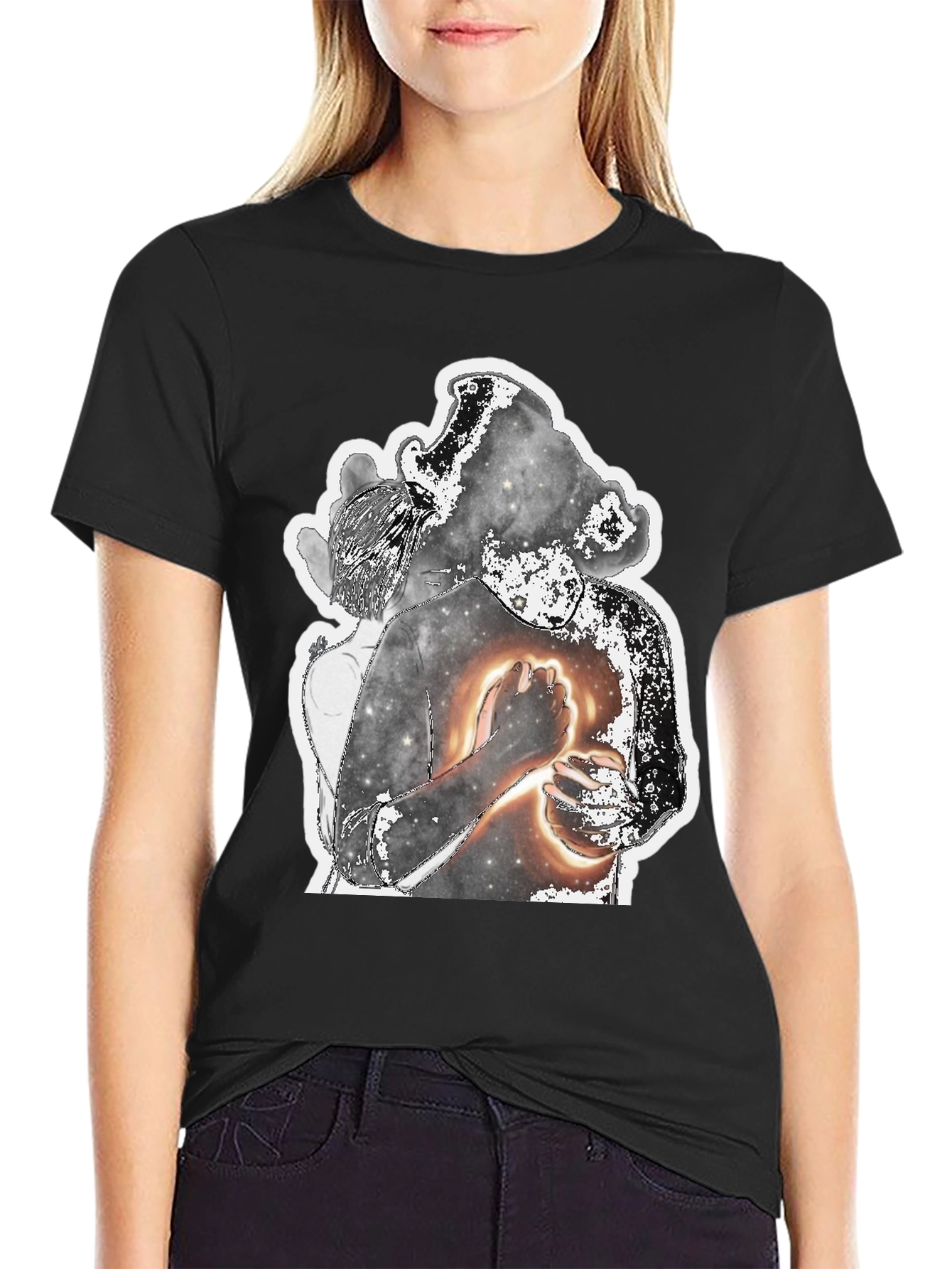Abstract Galaxy Couple Graphic Tee - Black