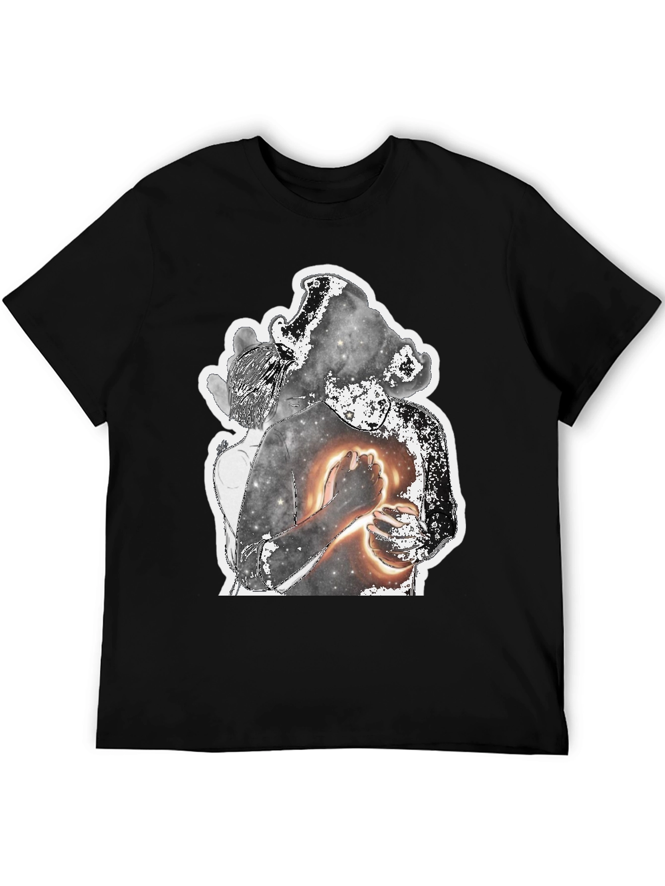 Abstract Galaxy Couple Graphic Tee - Black