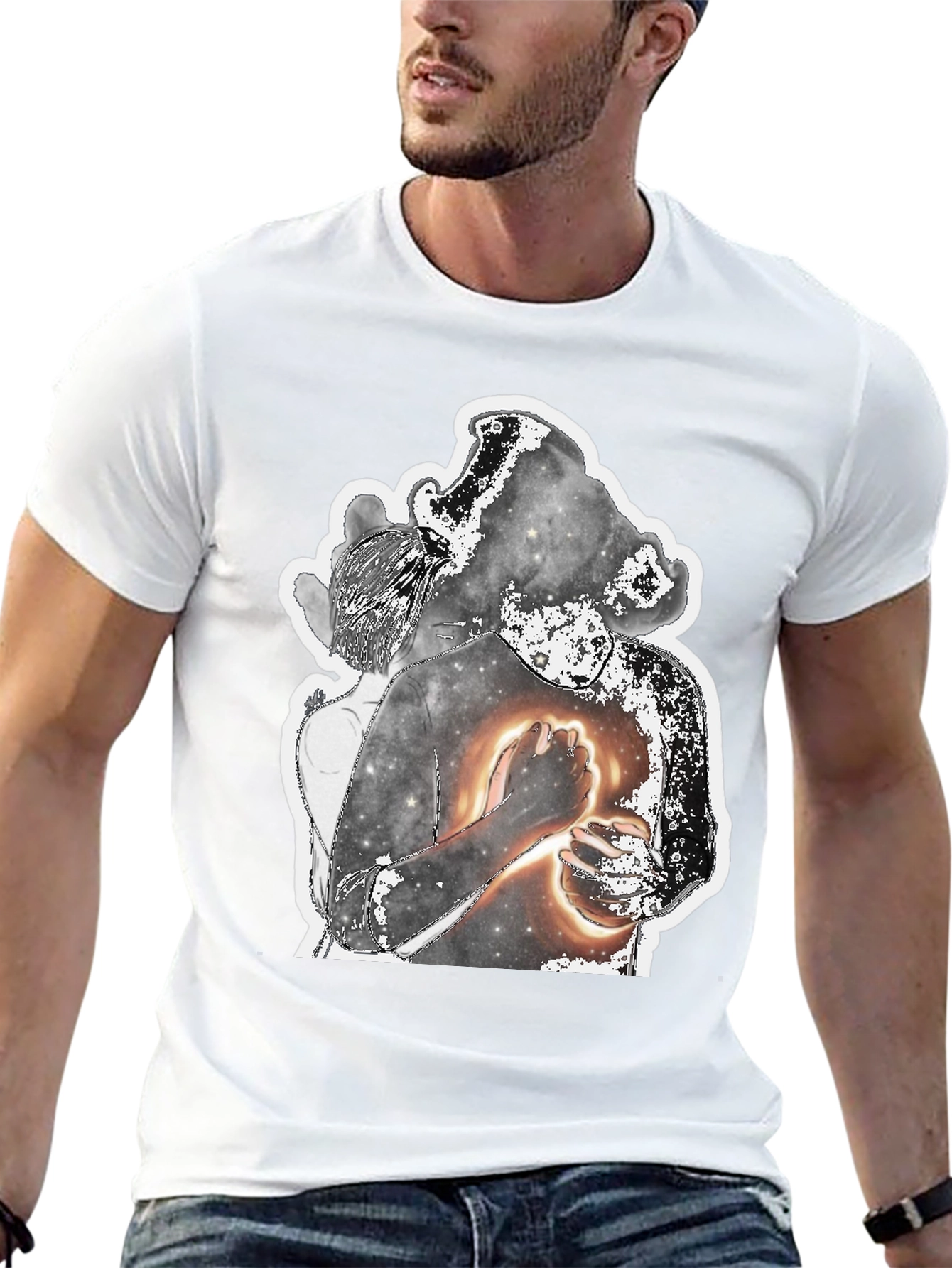 Abstract Galaxy Couple Graphic Tee - Black