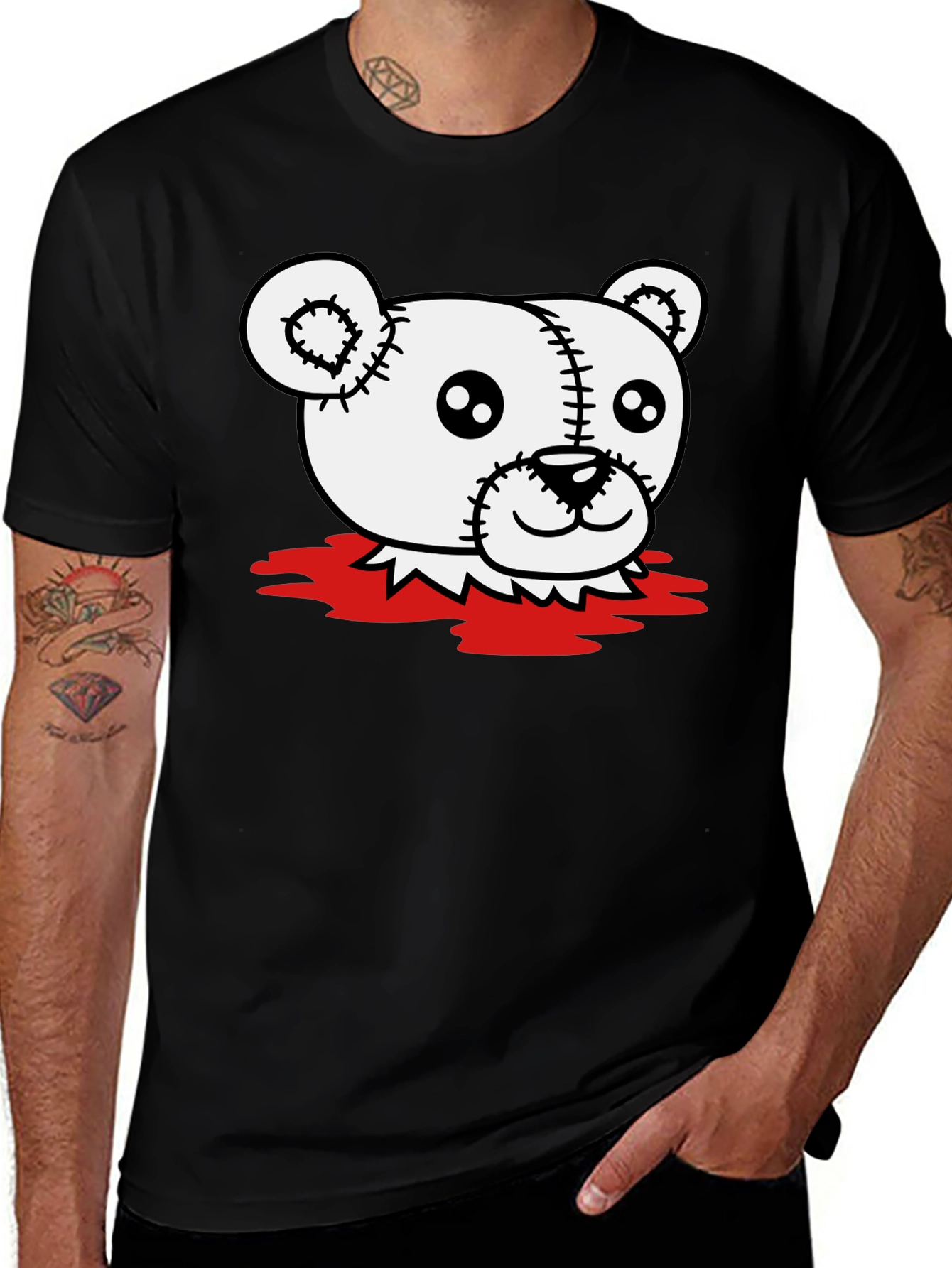 Creepy Teddy Bear Graphic T-Shirt - Black