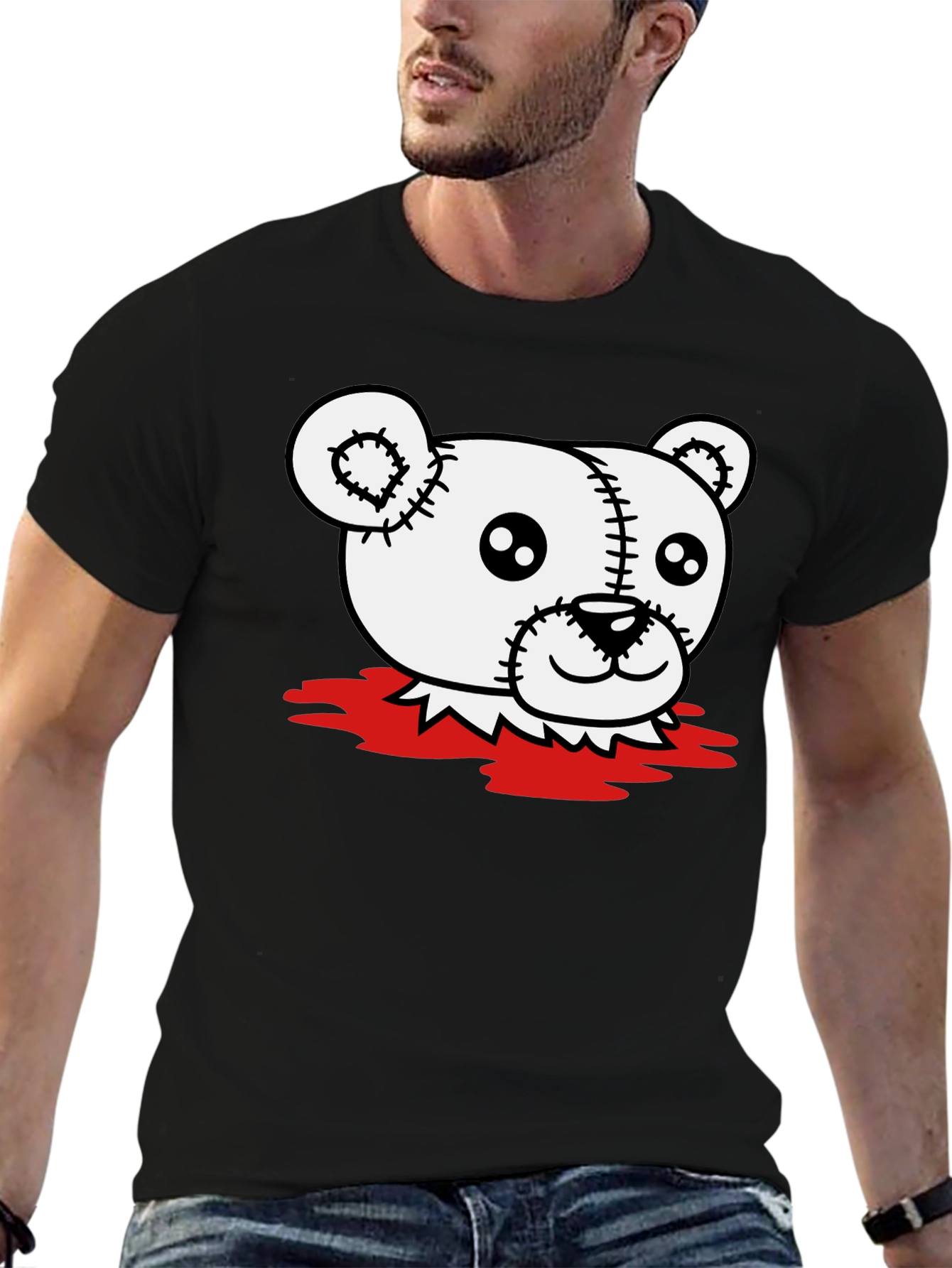 Creepy Teddy Bear Graphic T-Shirt - Black