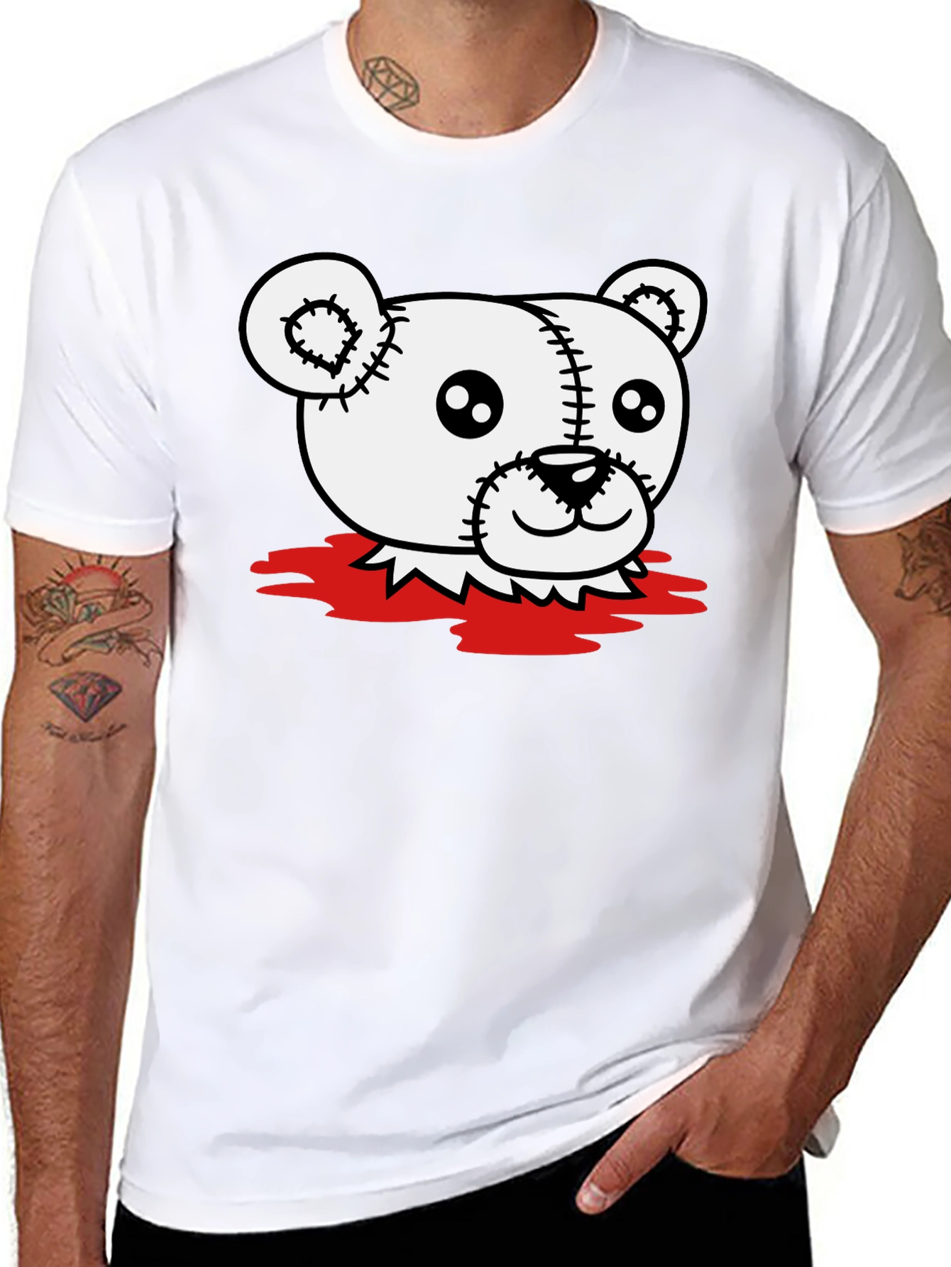 Creepy Teddy Bear Graphic T-Shirt - Black