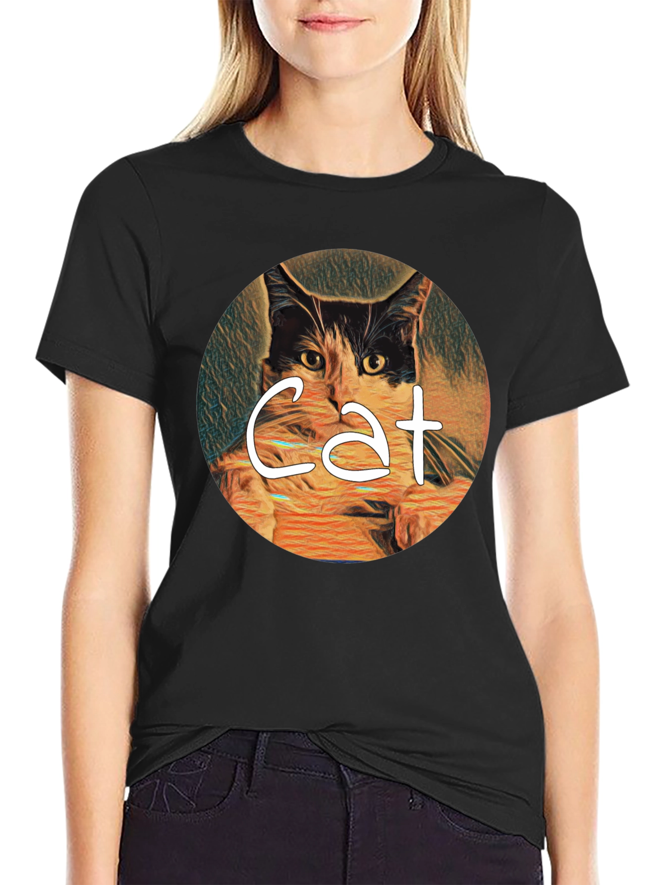 Cat Art Graphic Tee - Mens Black T-Shirt