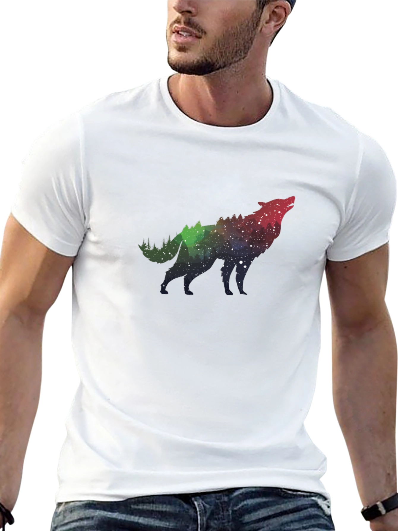 Wolf Galaxy Print Black T-Shirt