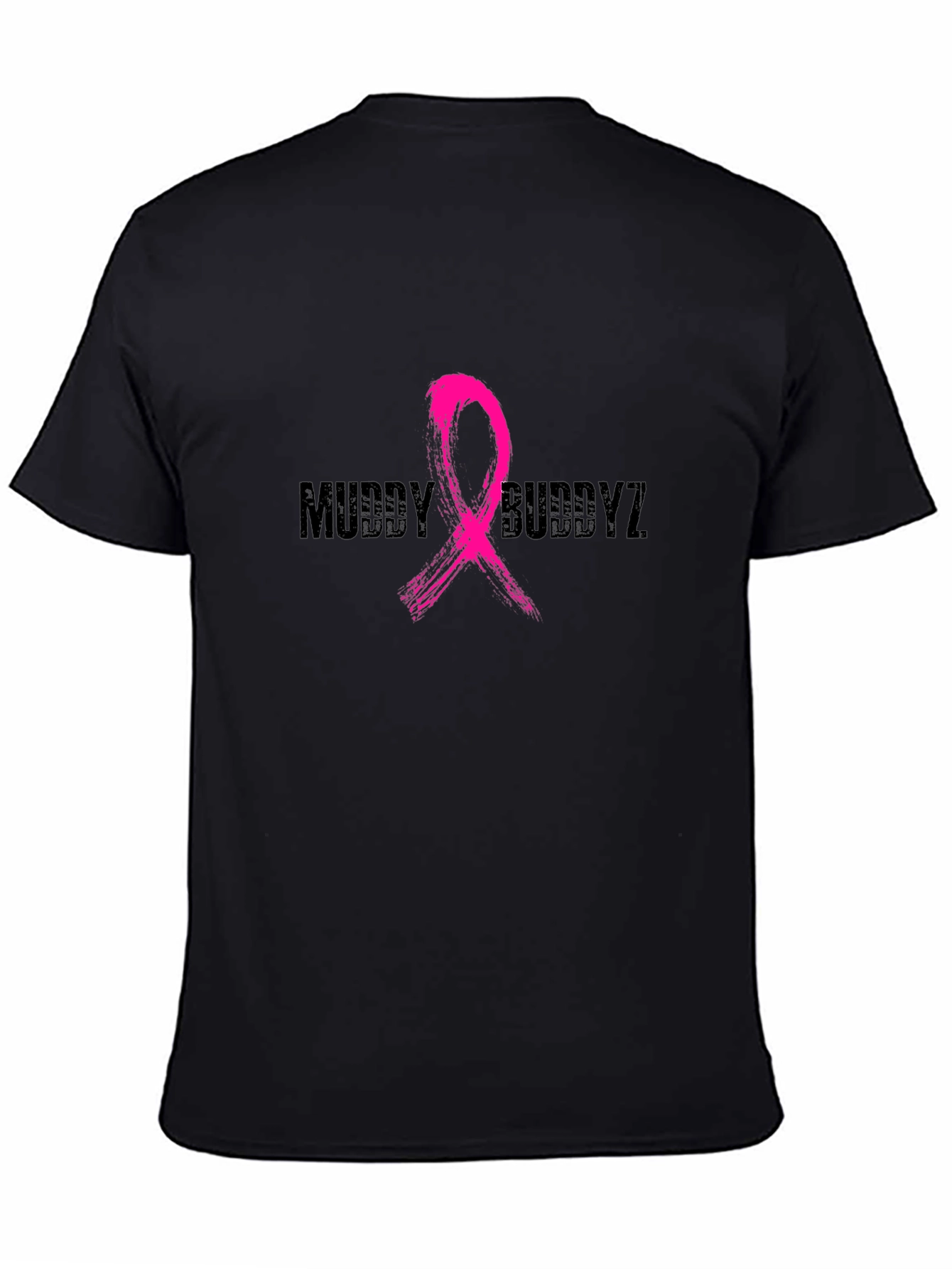 Muddy Buddyz Black T-Shirt with Pink Ribbon Graphic