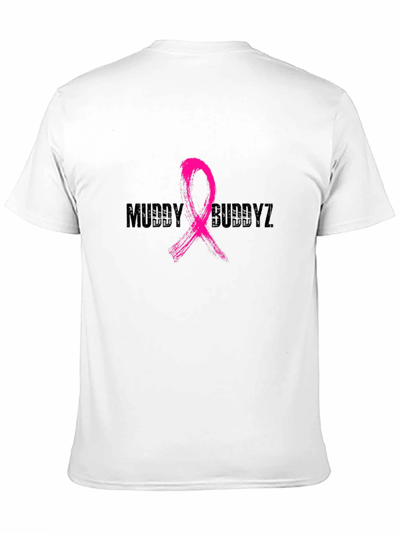 Muddy Buddyz Black T-Shirt with Pink Ribbon Graphic
