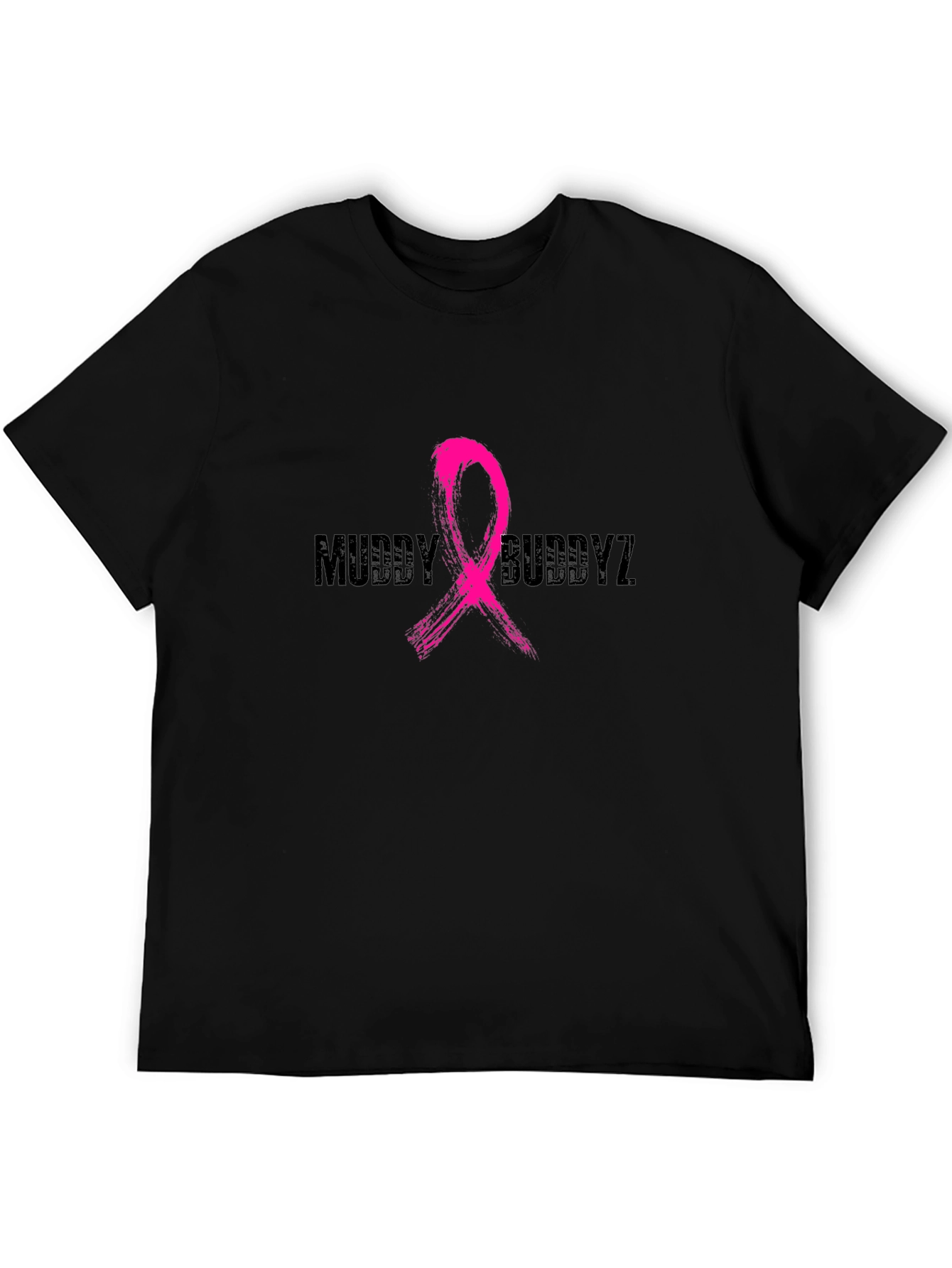 Muddy Buddyz Black T-Shirt with Pink Ribbon Graphic