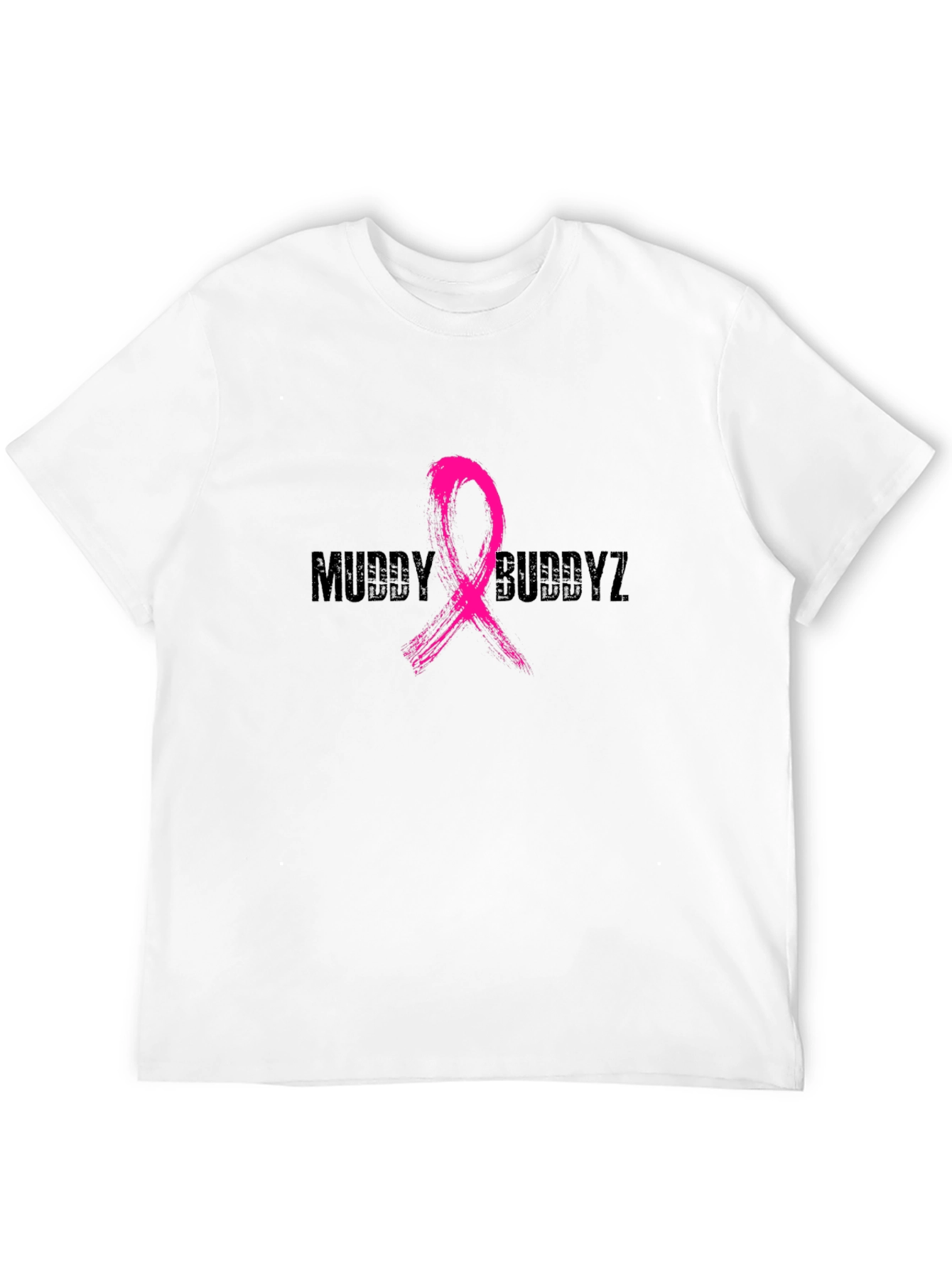 Muddy Buddyz Black T-Shirt with Pink Ribbon Graphic