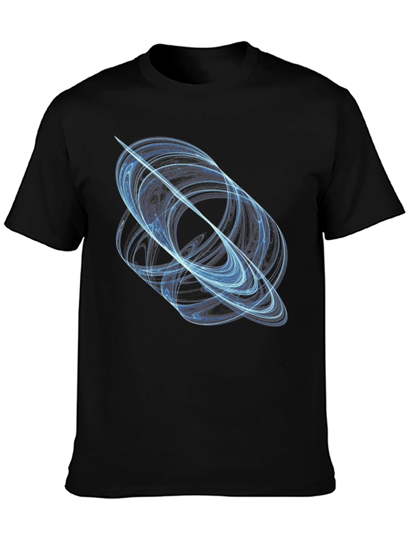 Abstract Blue Swirl Graphic Black T-Shirt