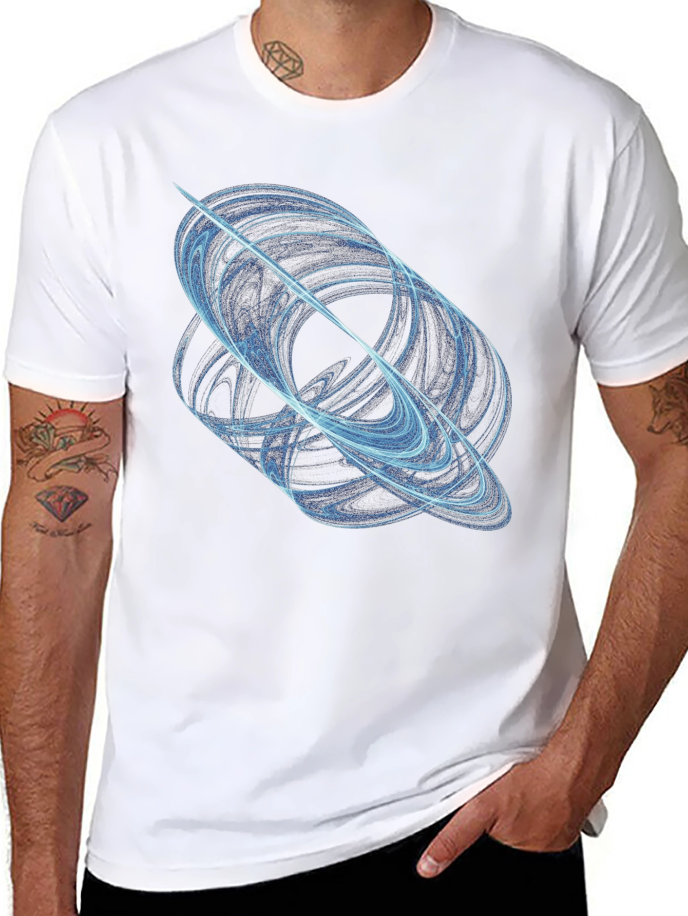 Abstract Blue Swirl Graphic Black T-Shirt