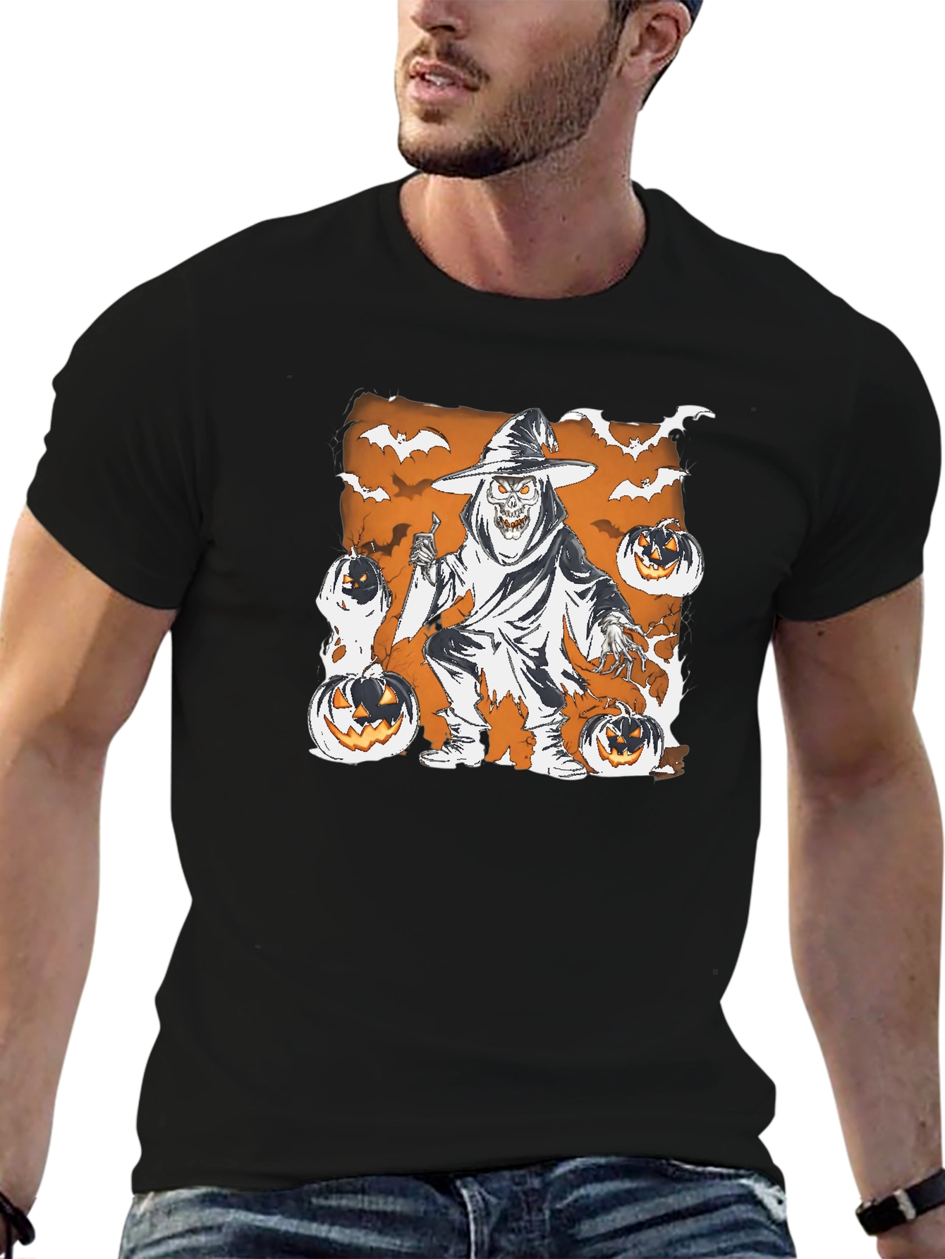 Spooky Halloween Grim Reaper Pumpkin T-Shirt