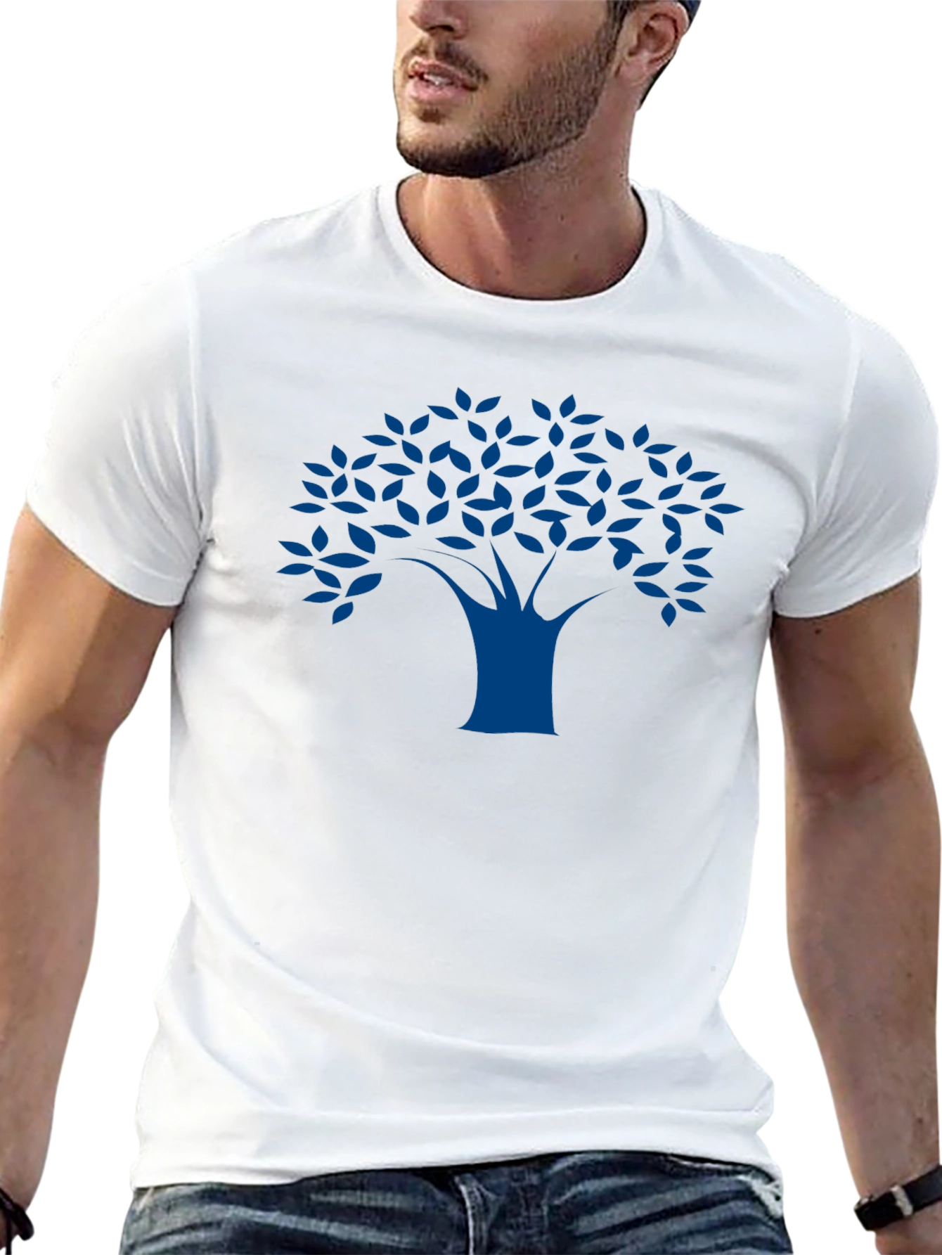 Blue Tree Graphic Black T-Shirt