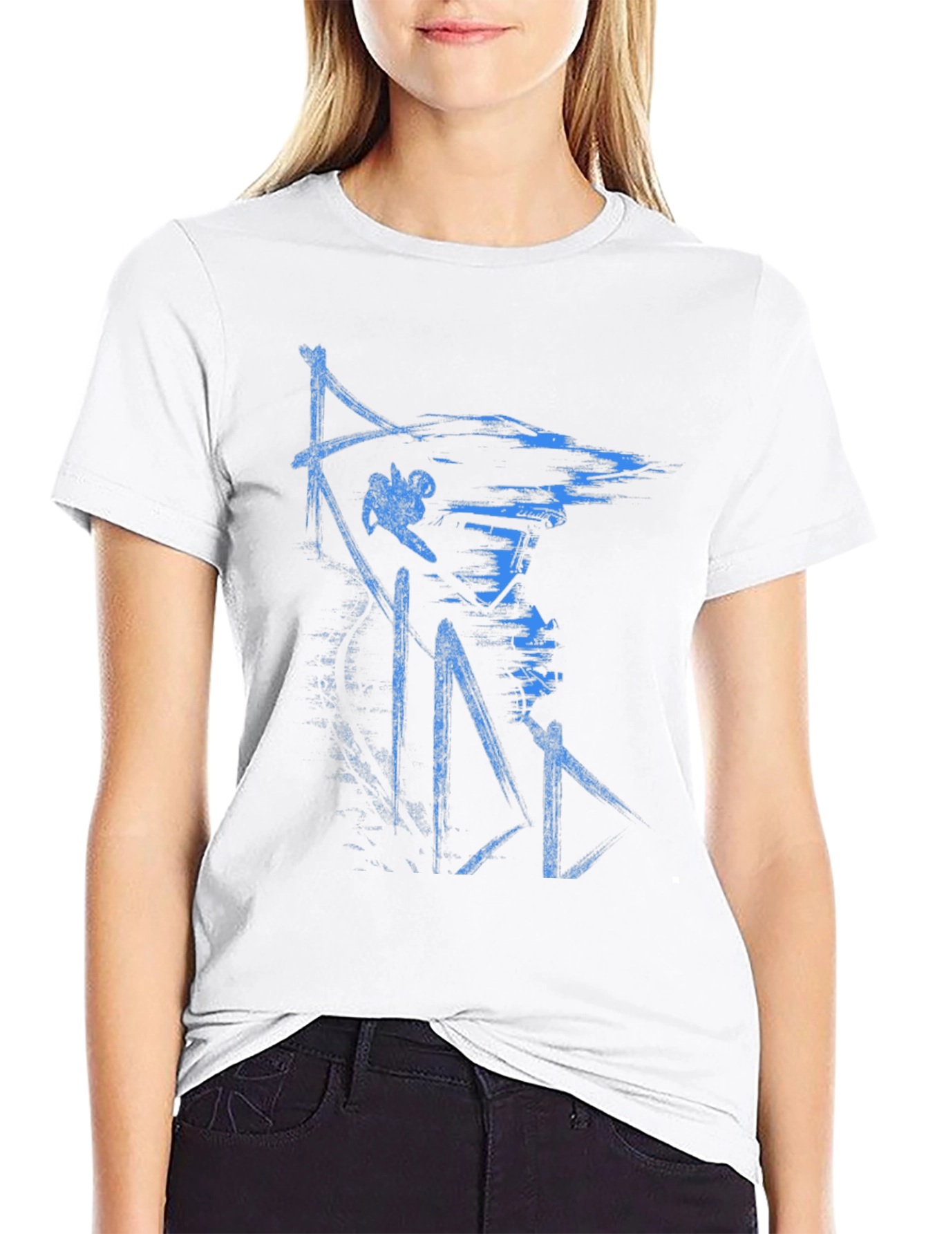 Abstract Blue Graphic Print Black T-Shirt