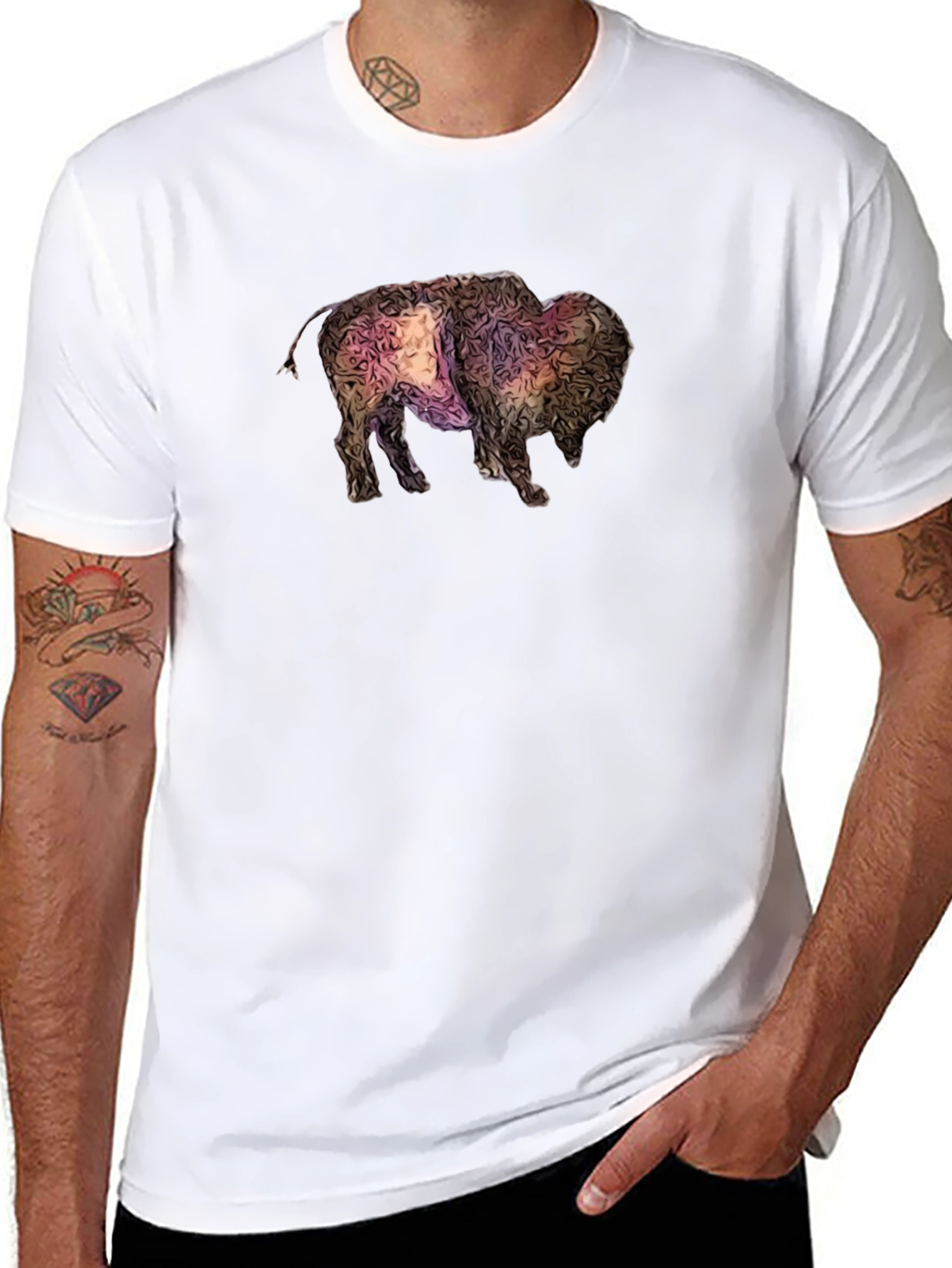 Abstract Bison Graphic Tee - Black