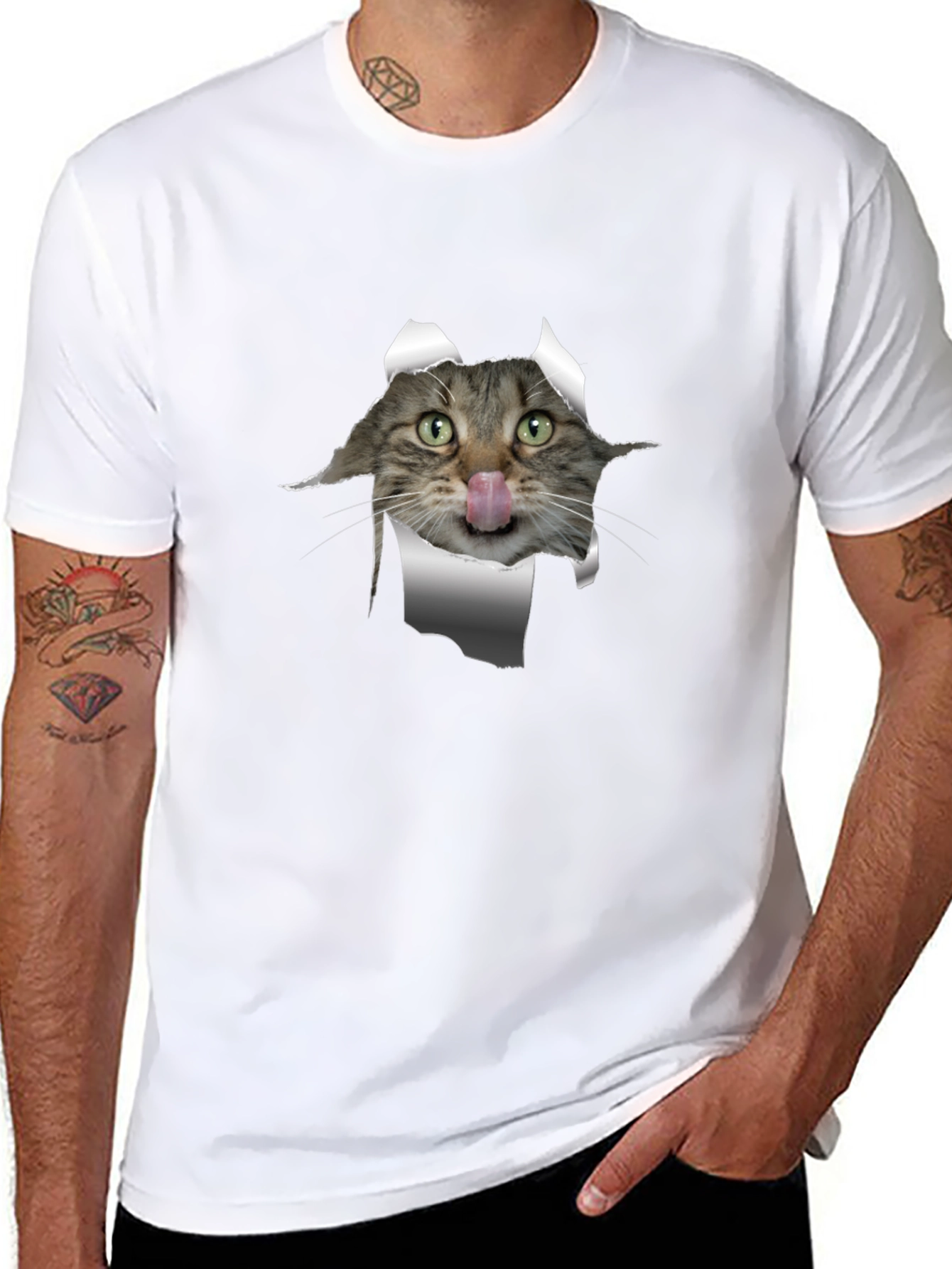 Funny Cat T-Shirt - Peeking Cat Design