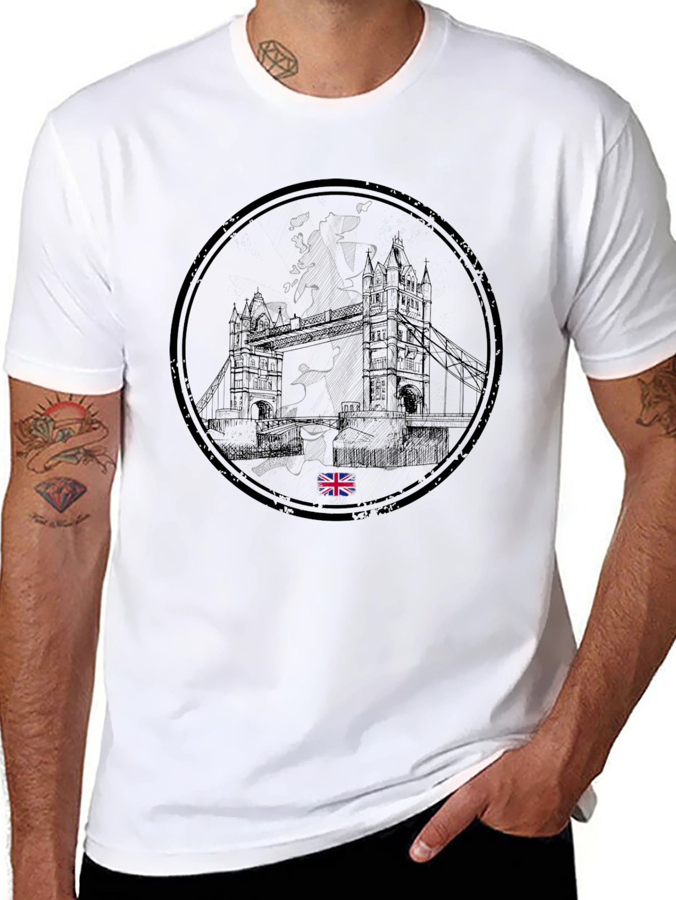 UK London Bridge Graphic Tee - Black Cotton T-Shirt