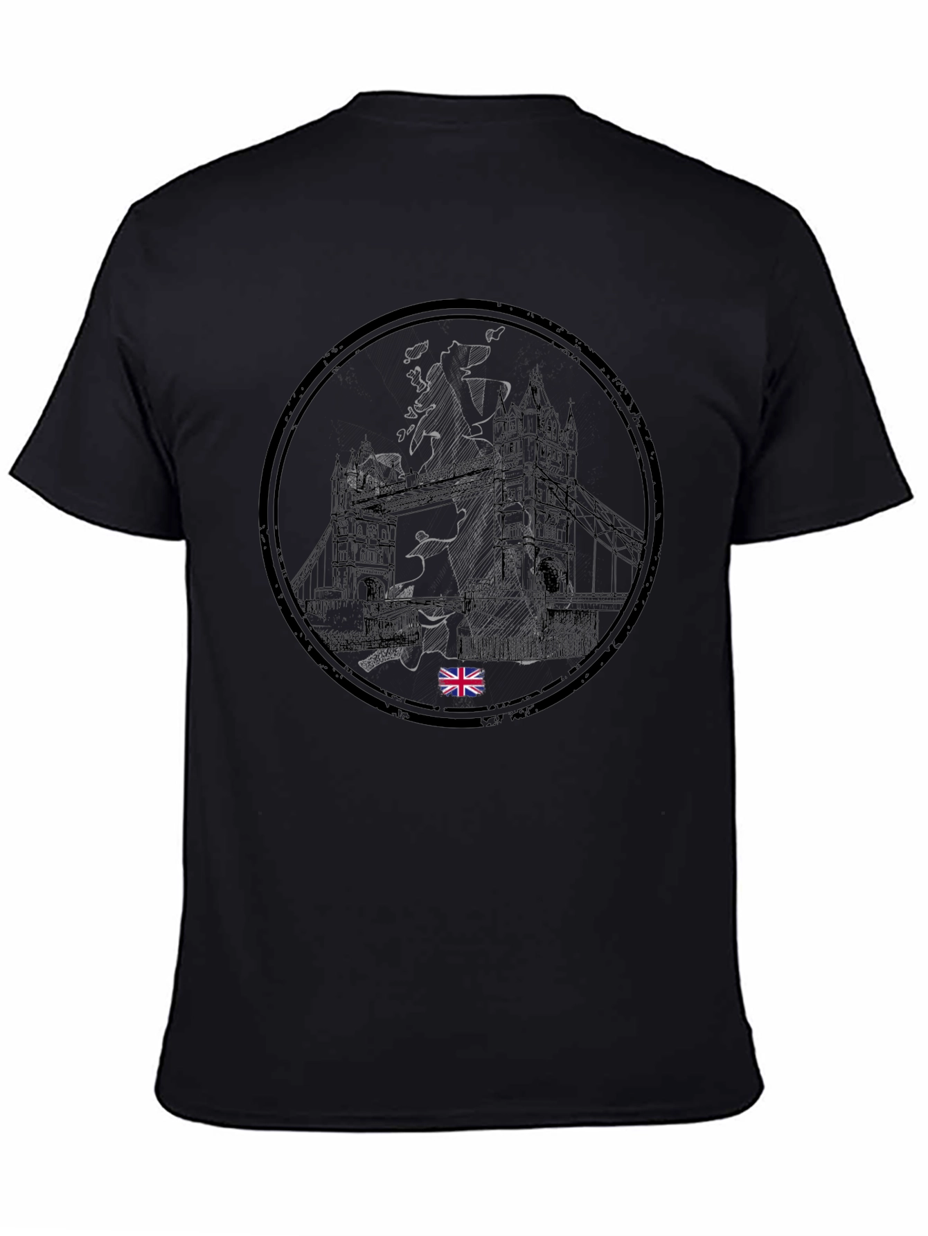 UK London Bridge Graphic Tee - Black Cotton T-Shirt