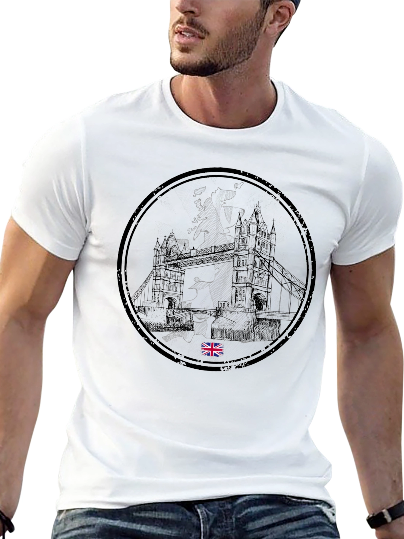 UK London Bridge Graphic Tee - Black Cotton T-Shirt
