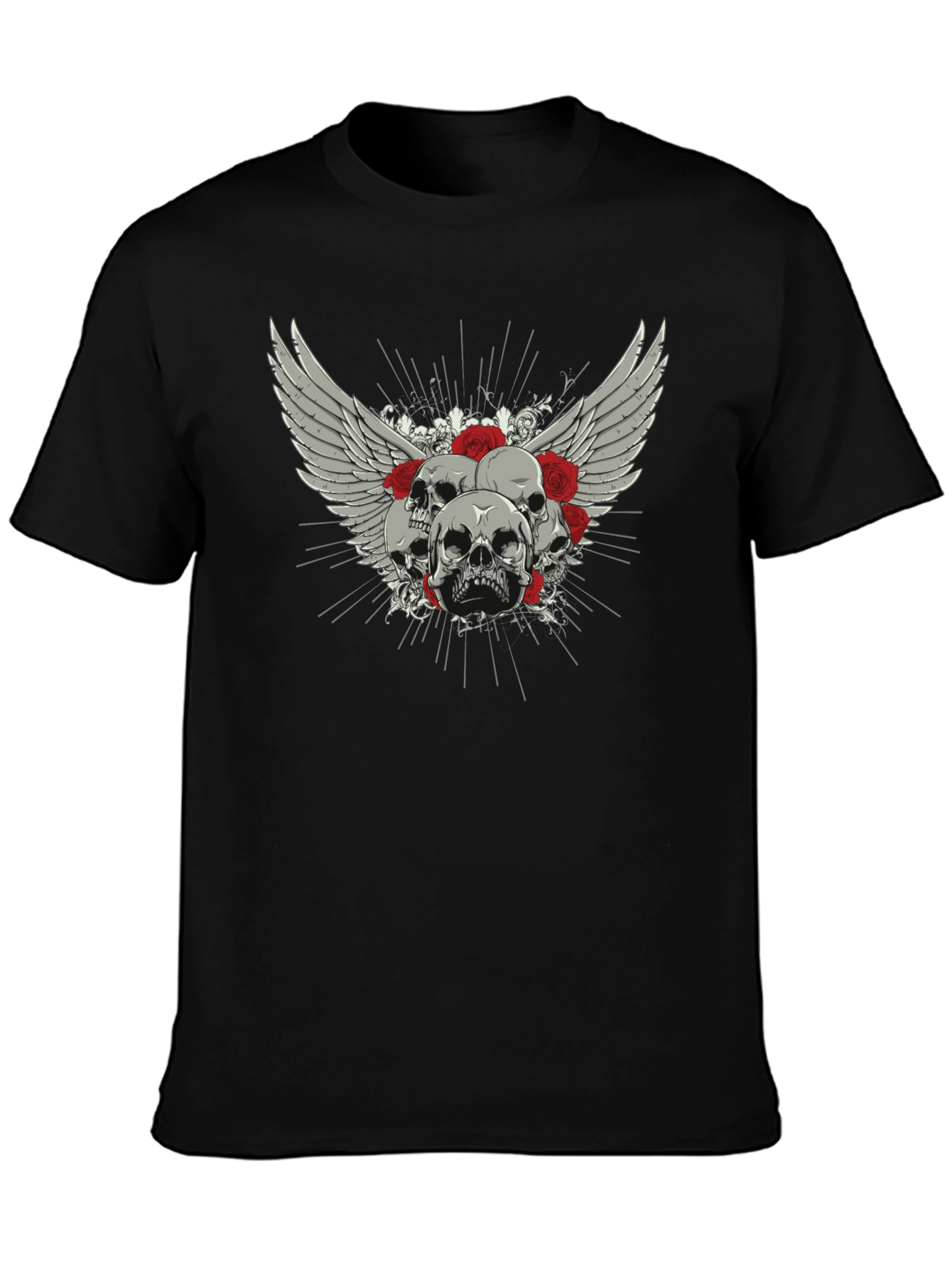 Skull & Roses Graphic Print Black T-Shirt