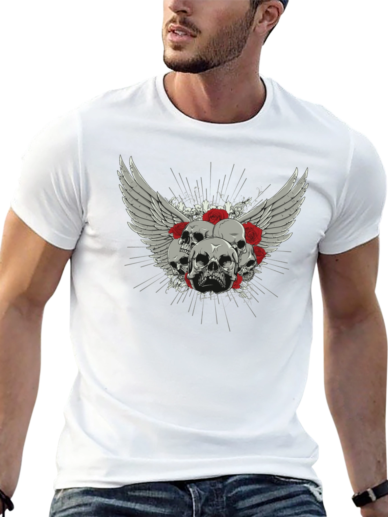 Skull & Roses Graphic Print Black T-Shirt