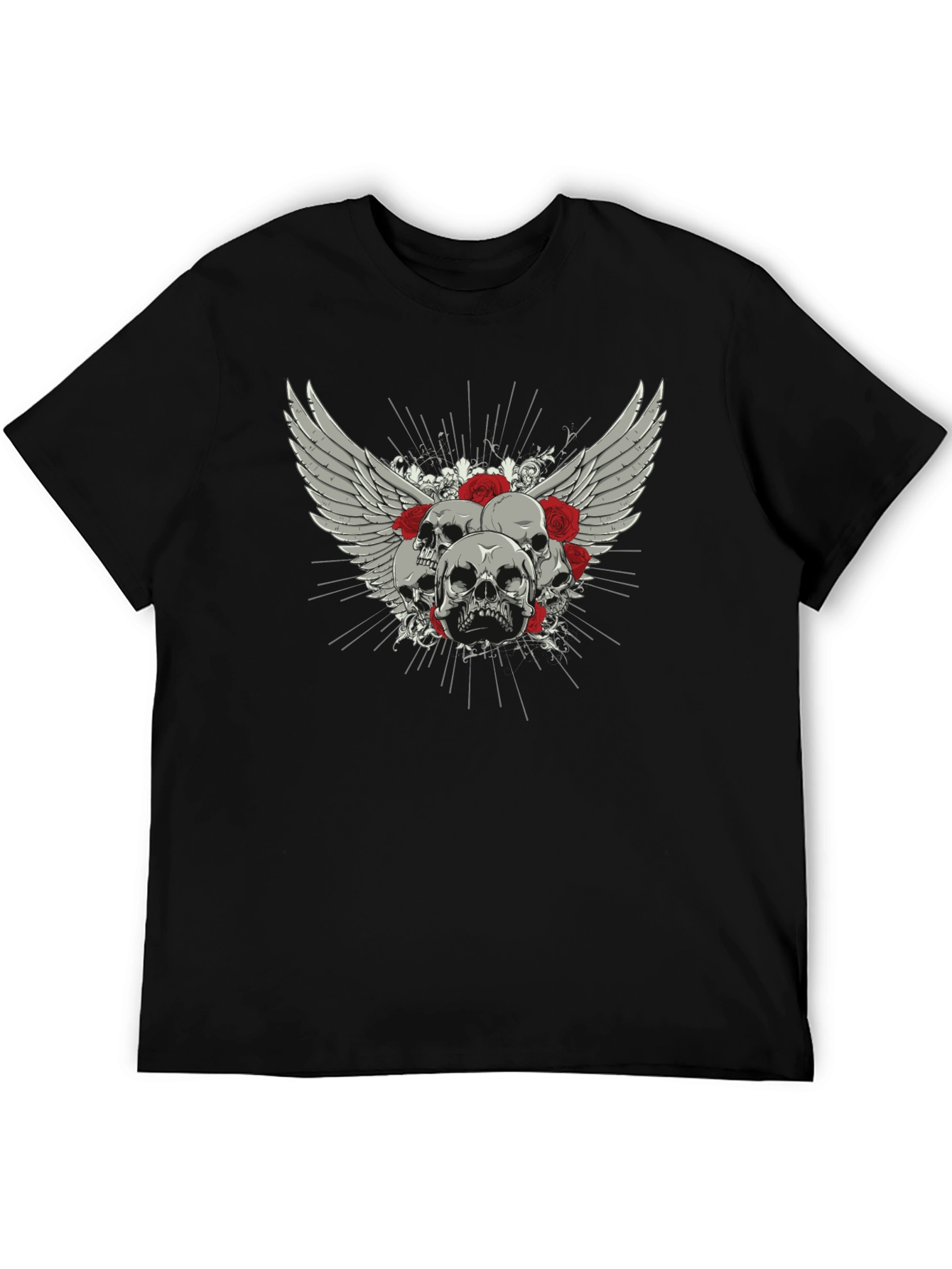 Skull & Roses Graphic Print Black T-Shirt