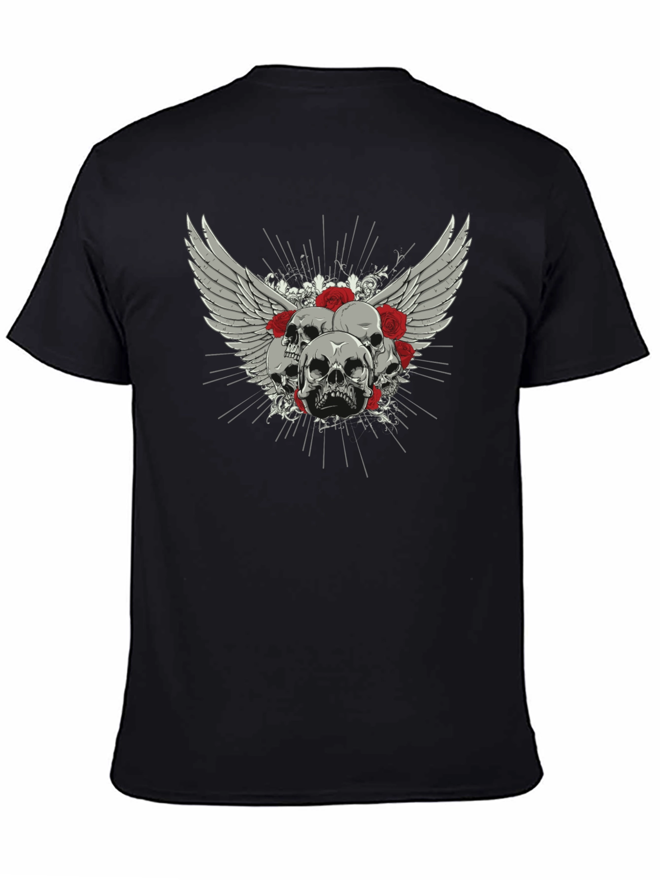 Skull & Roses Graphic Print Black T-Shirt