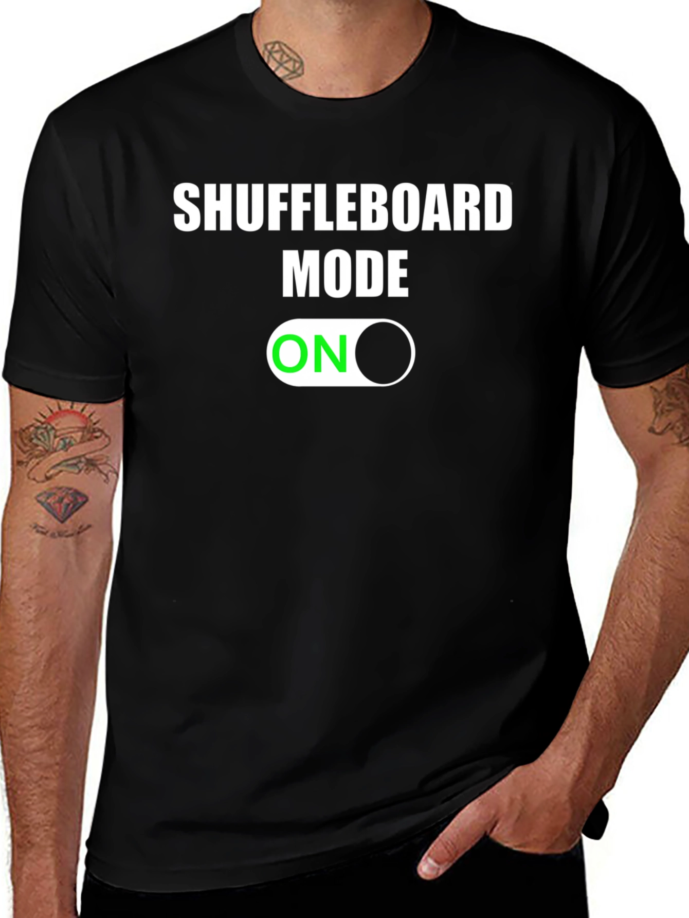 Shuffleboard Mode On Graphic Tee - Black Cotton T-Shirt