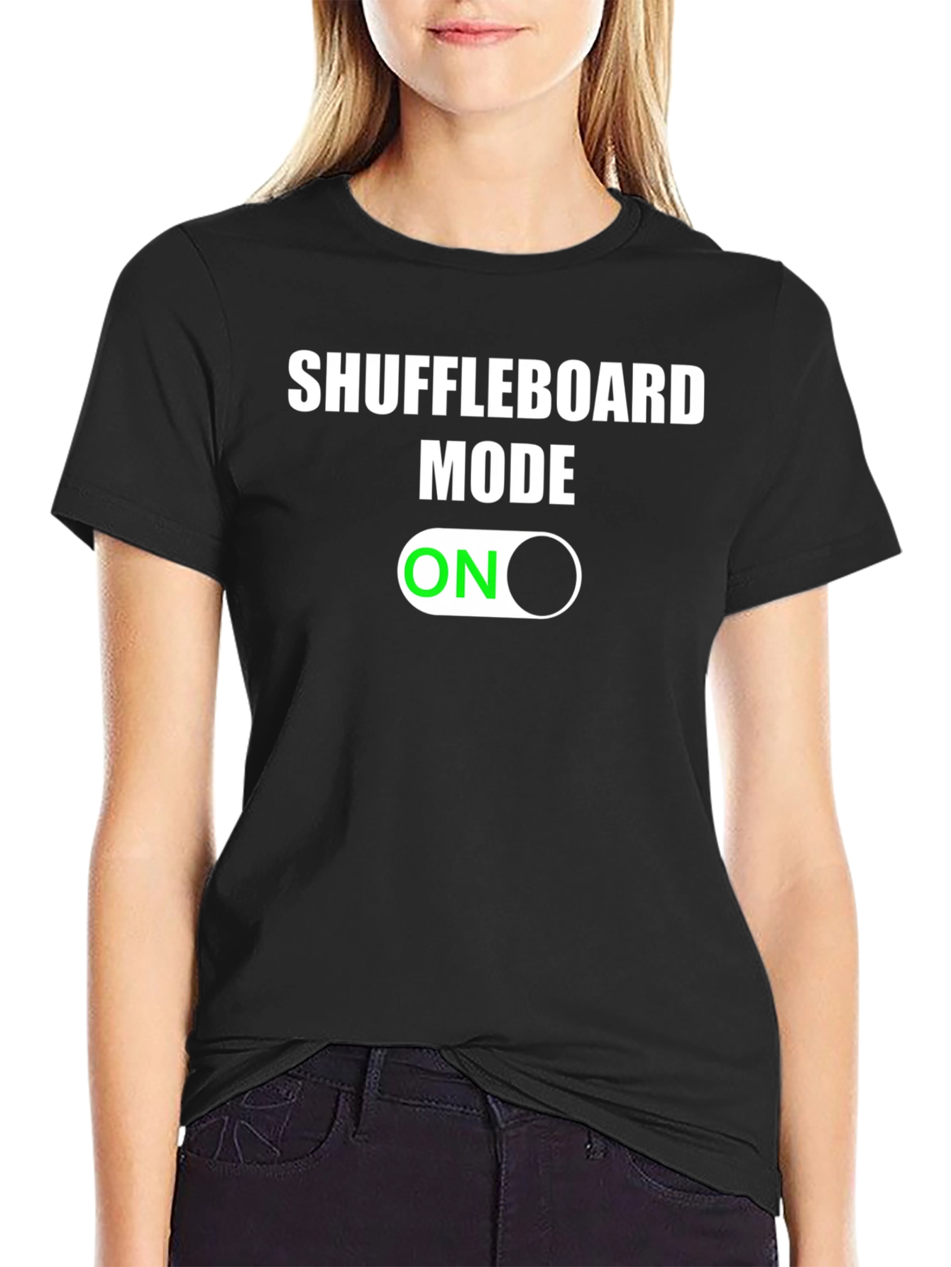 Shuffleboard Mode On Graphic Tee - Black Cotton T-Shirt