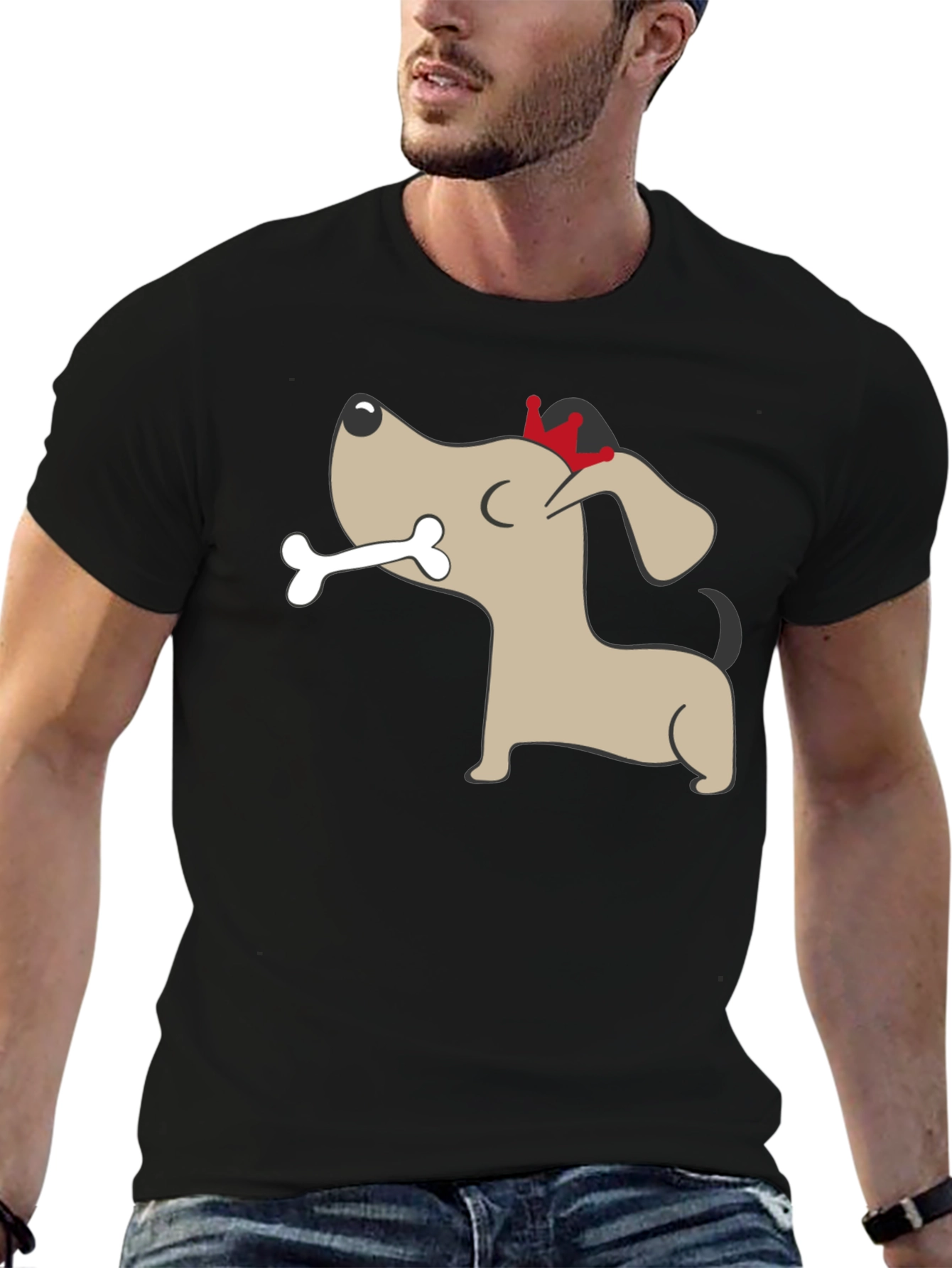 Dog with Bone Graphic Tee - Mens Black T-Shirt
