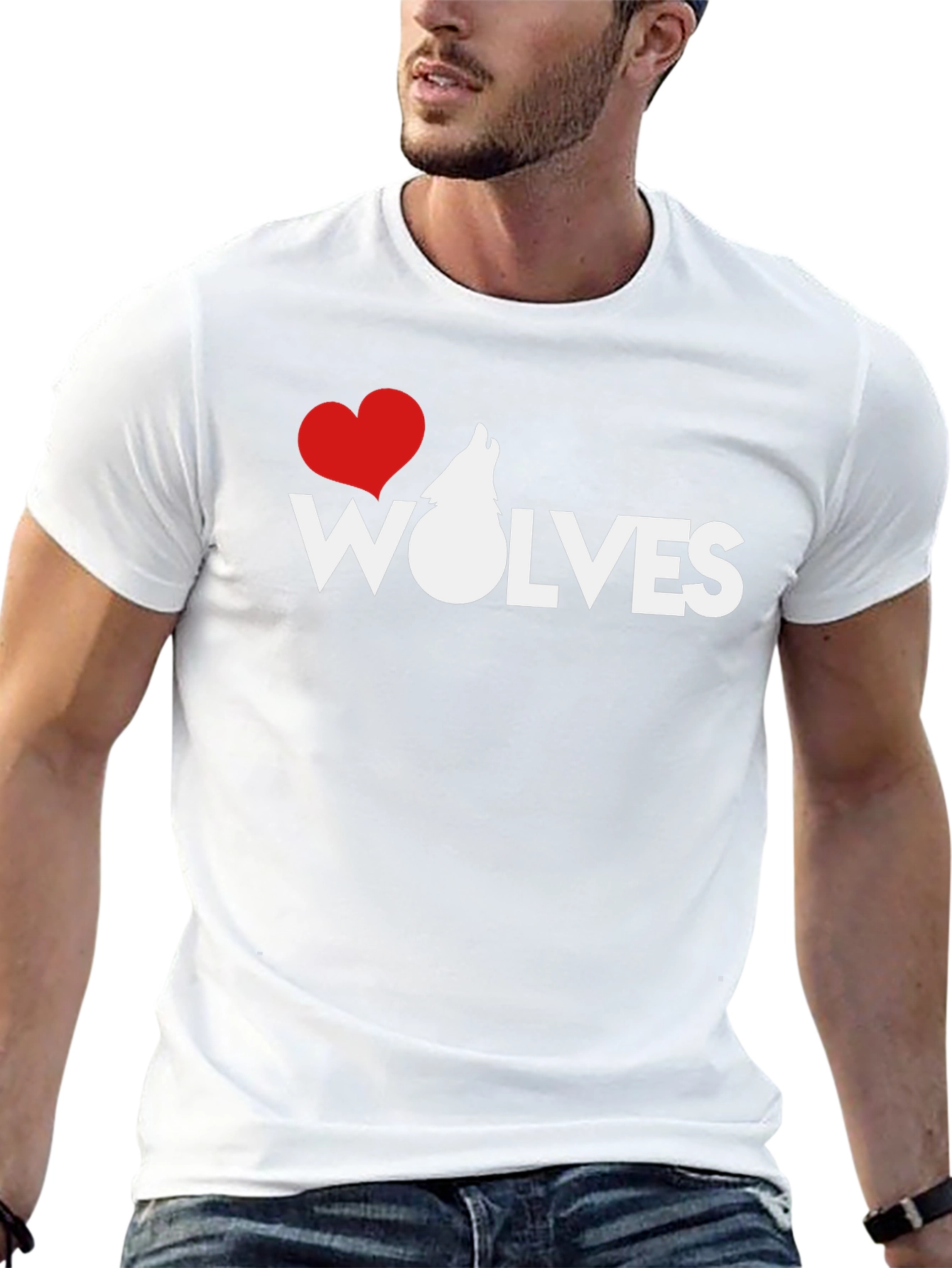 I Heart Wolves Black Graphic T-Shirt