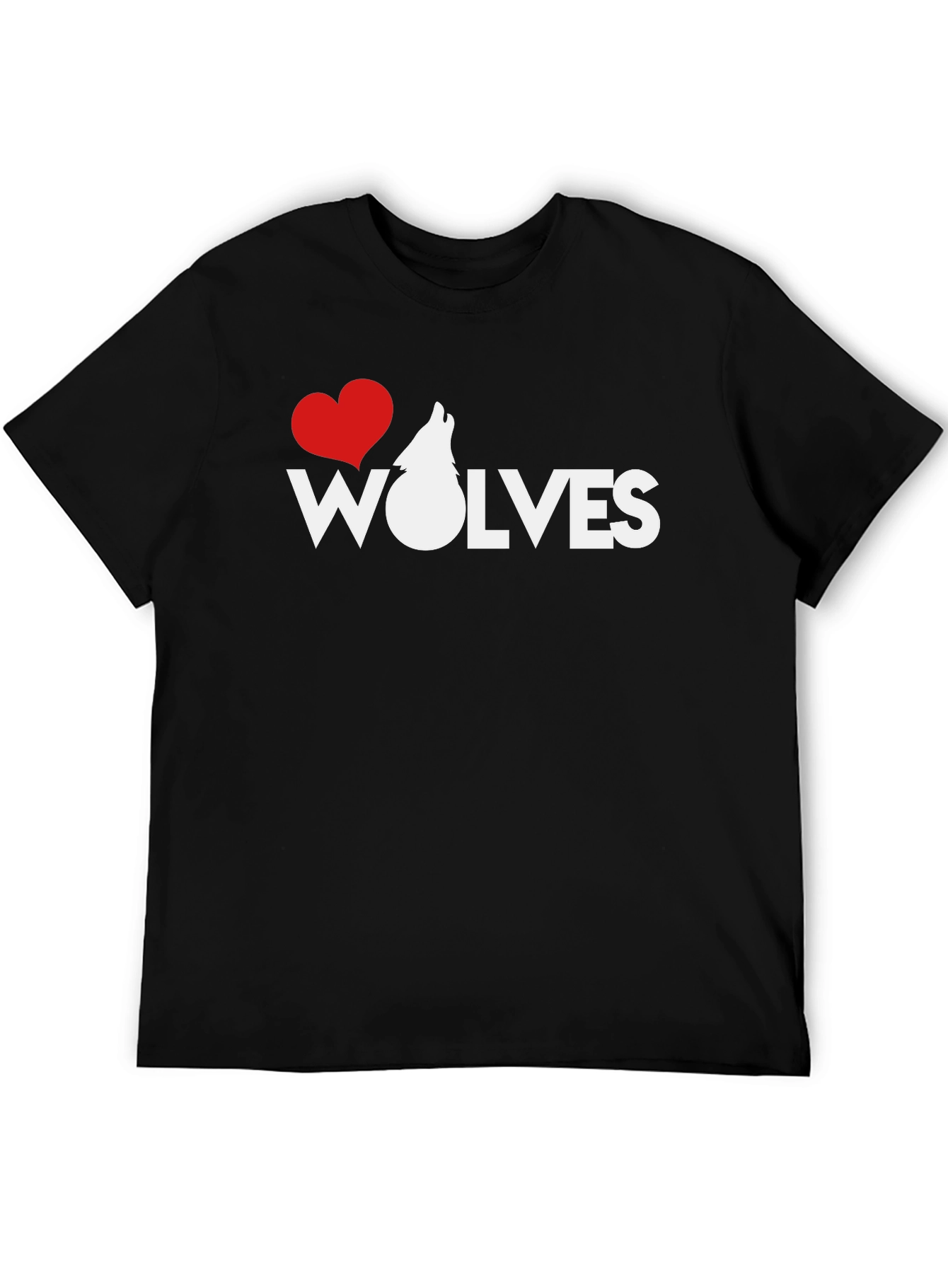 I Heart Wolves Black Graphic T-Shirt