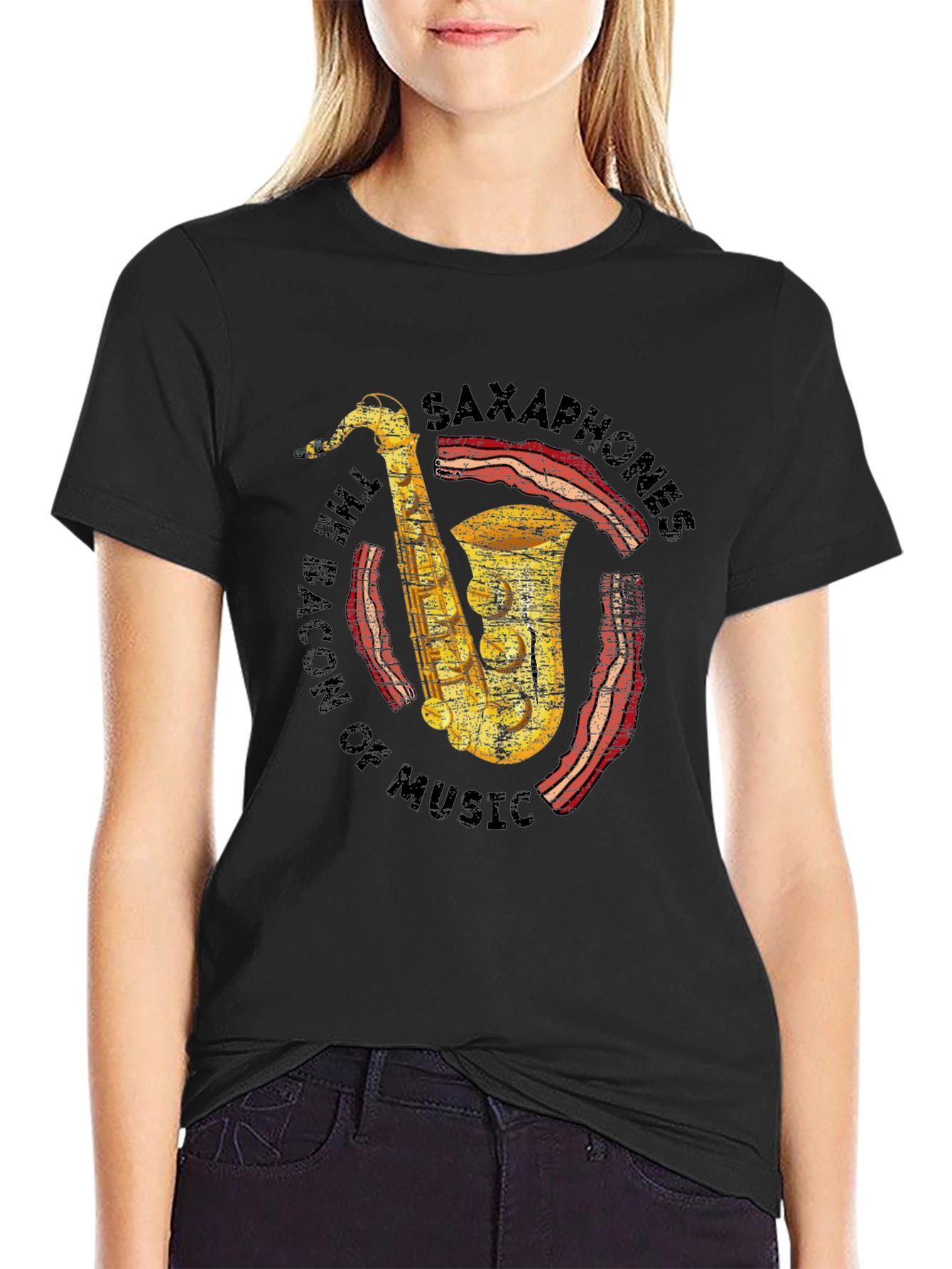 Saxophones Bacon of Music Funny T-Shirt