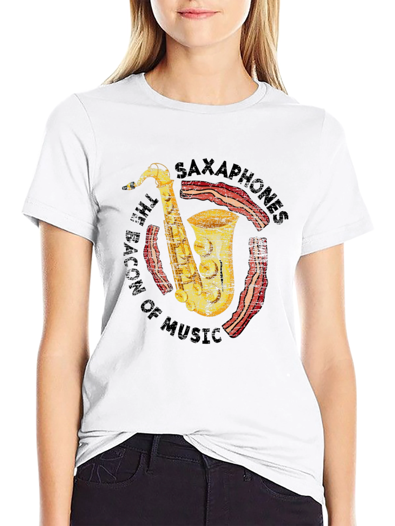 Saxophones Bacon of Music Funny T-Shirt
