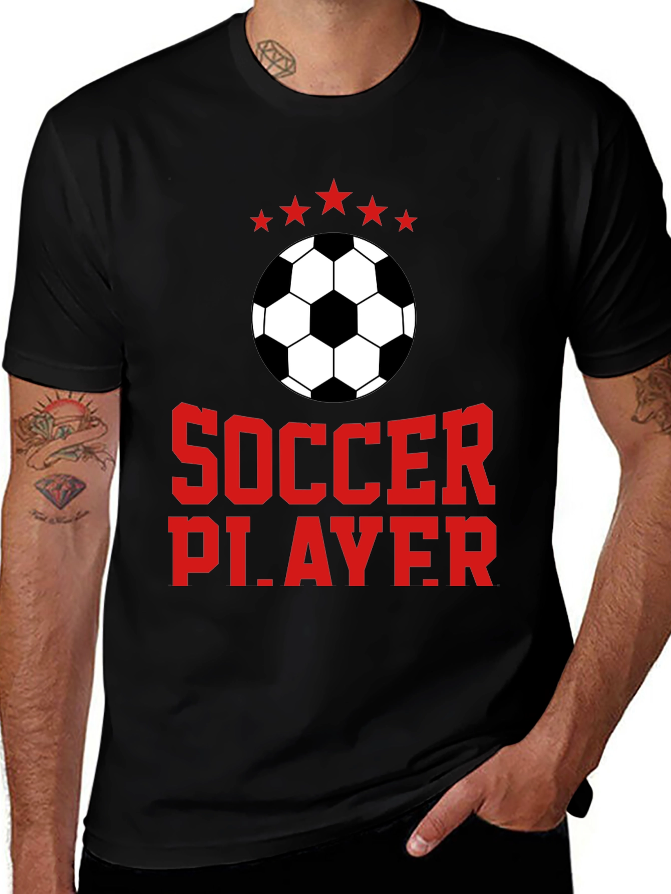 Soccer Player Graphic Tee - Black Cotton
