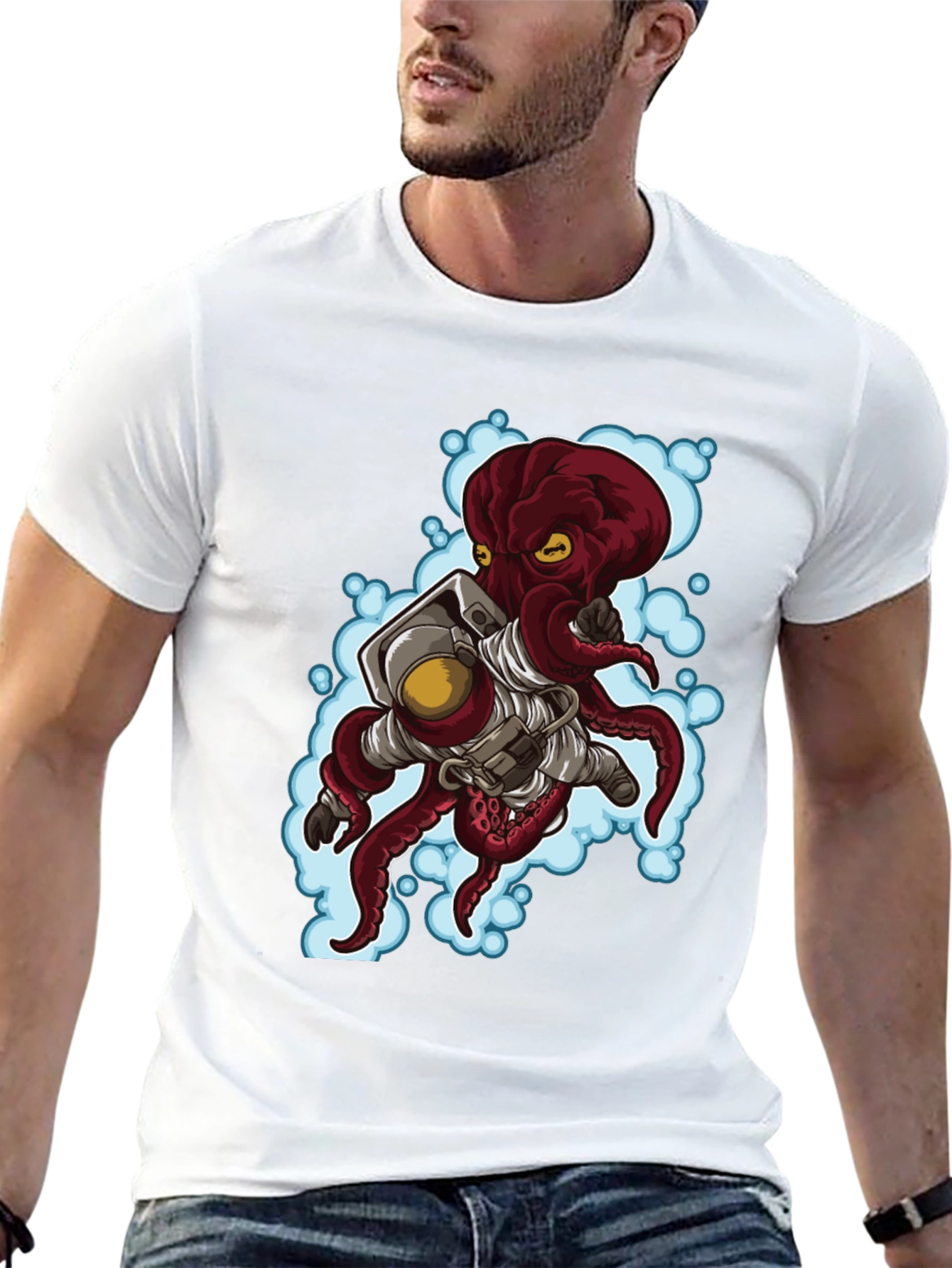 Astronaut Octopus Graphic Tee - Black Cotton