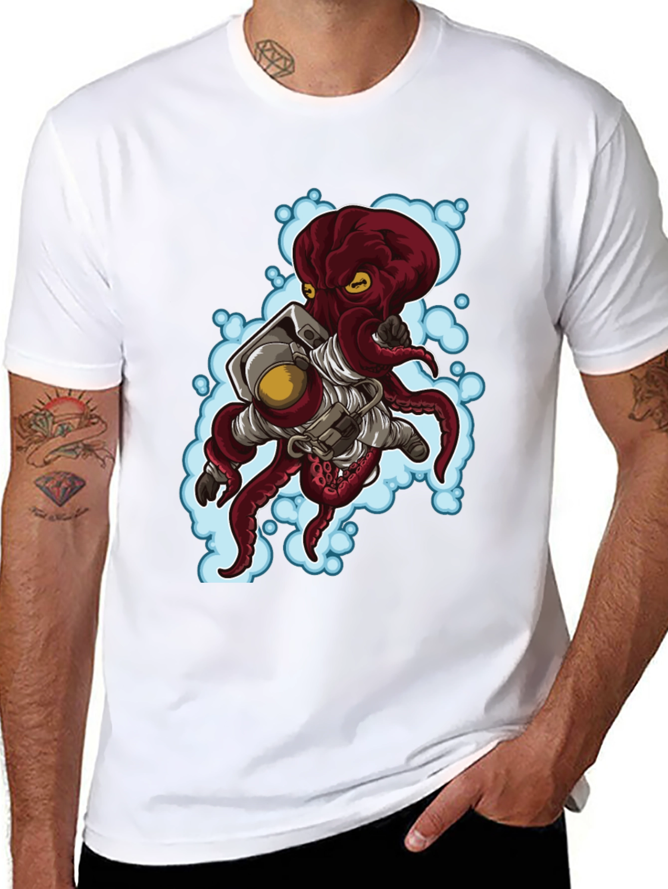Astronaut Octopus Graphic Tee - Black Cotton
