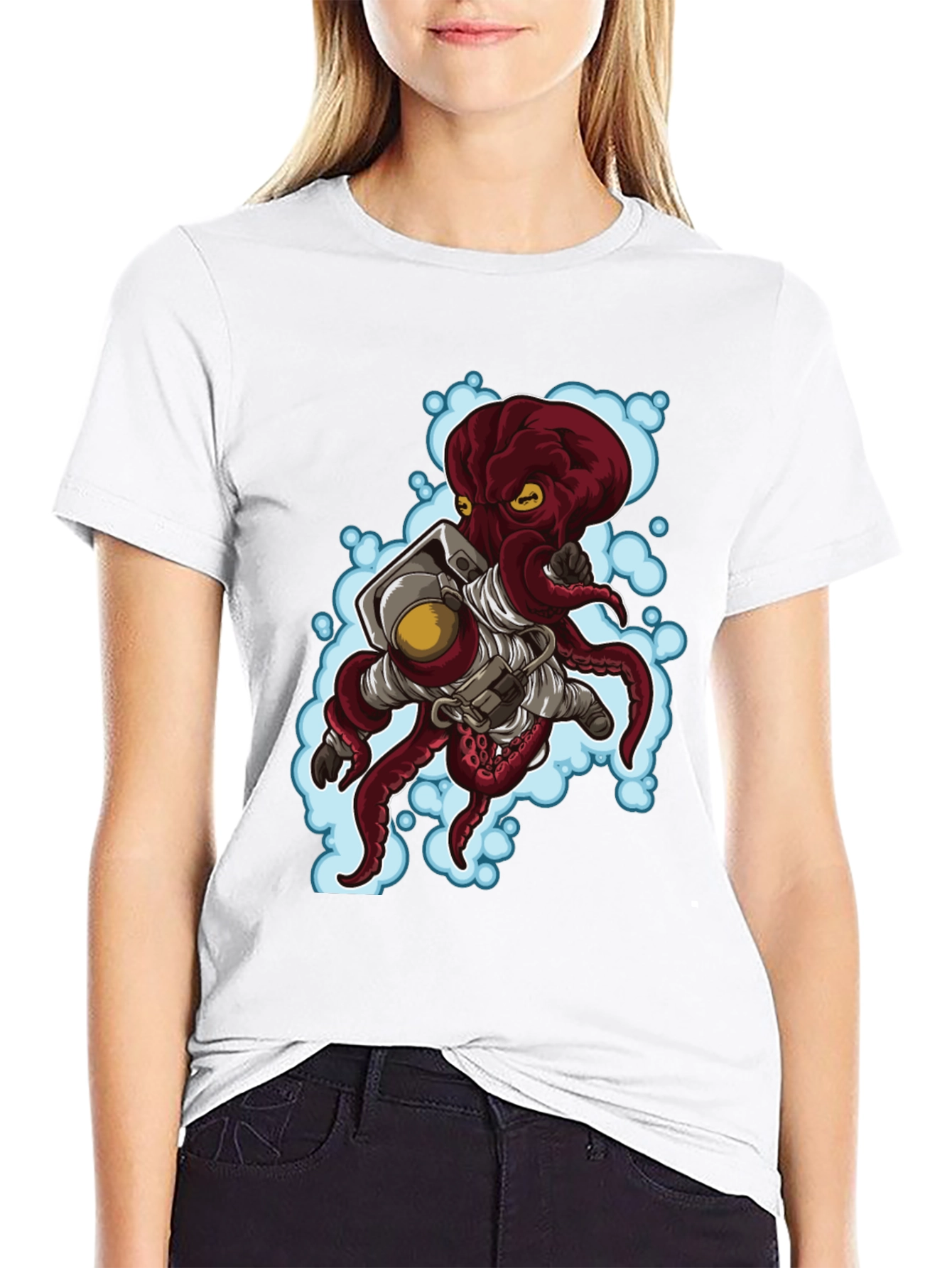 Astronaut Octopus Graphic Tee - Black Cotton