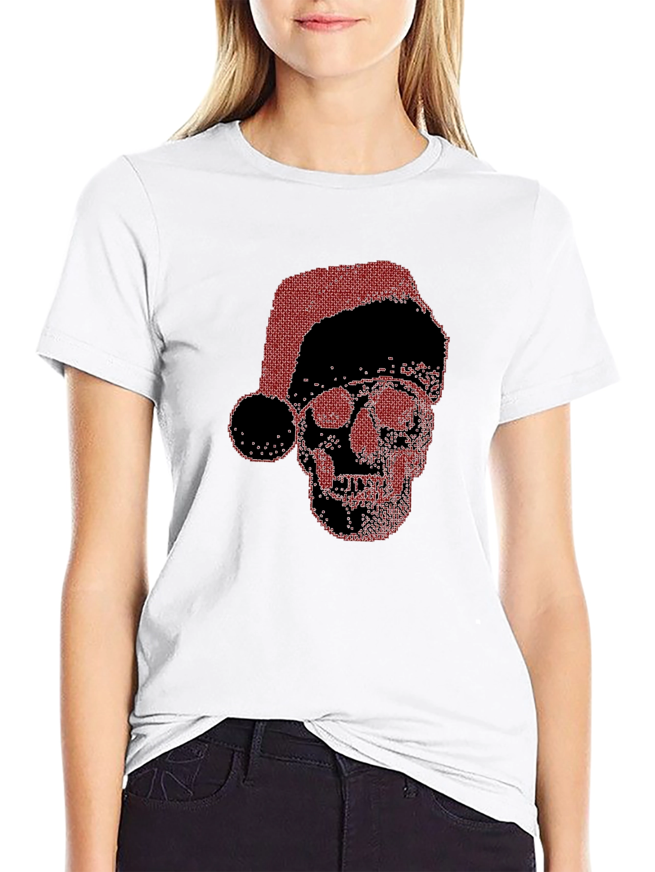 Skull Santa Hat Black T-Shirt