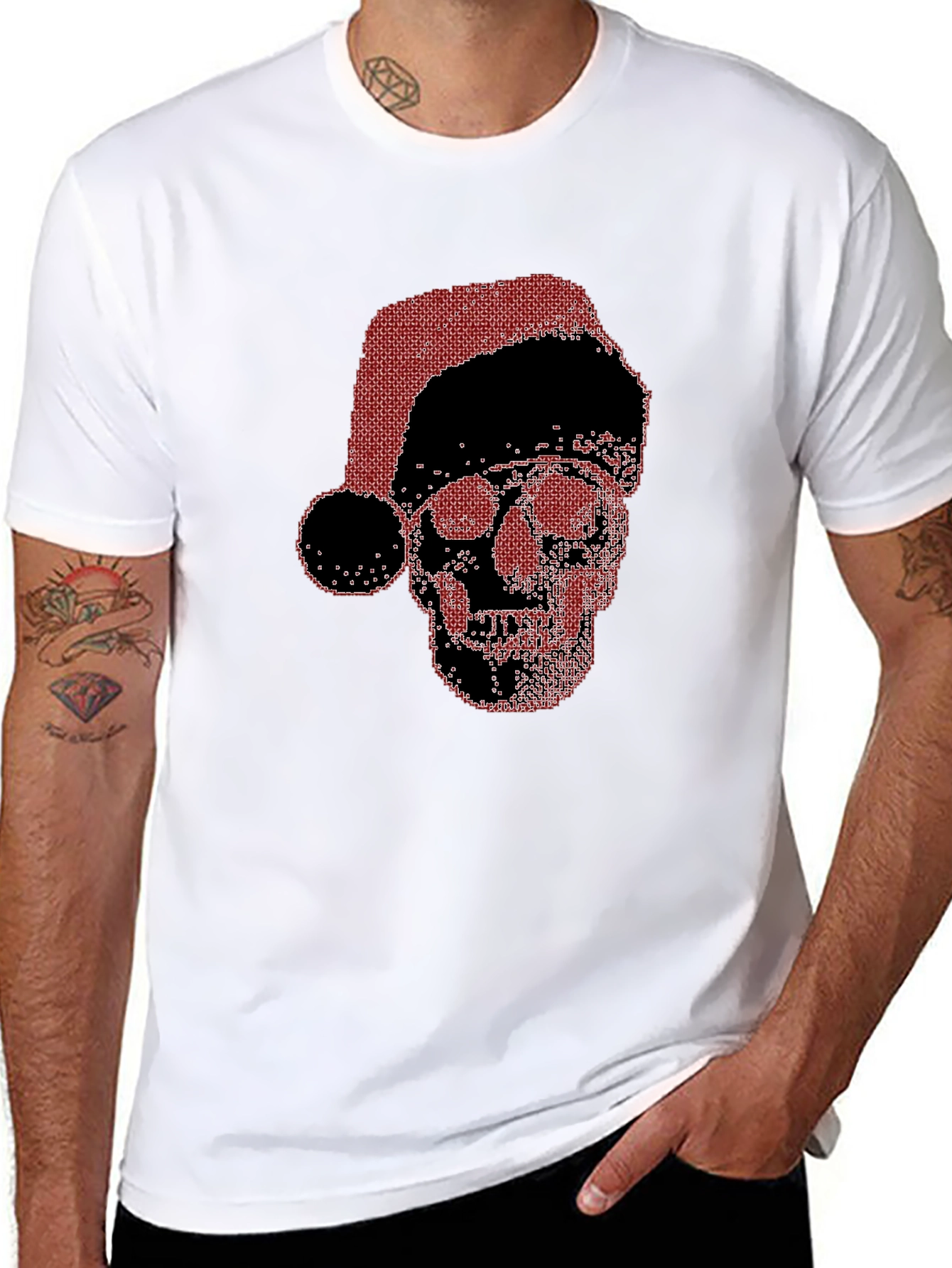 Skull Santa Hat Black T-Shirt