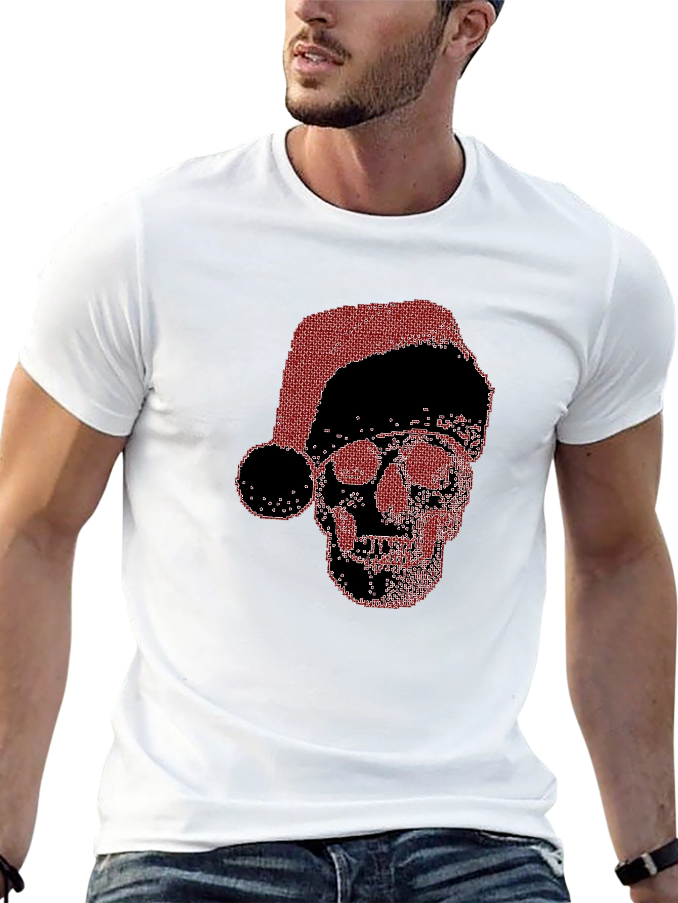 Skull Santa Hat Black T-Shirt