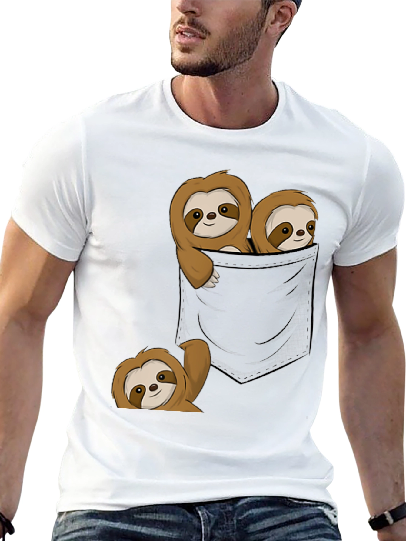 Sloth Pocket T-Shirt - Cute Animal Graphic Tee