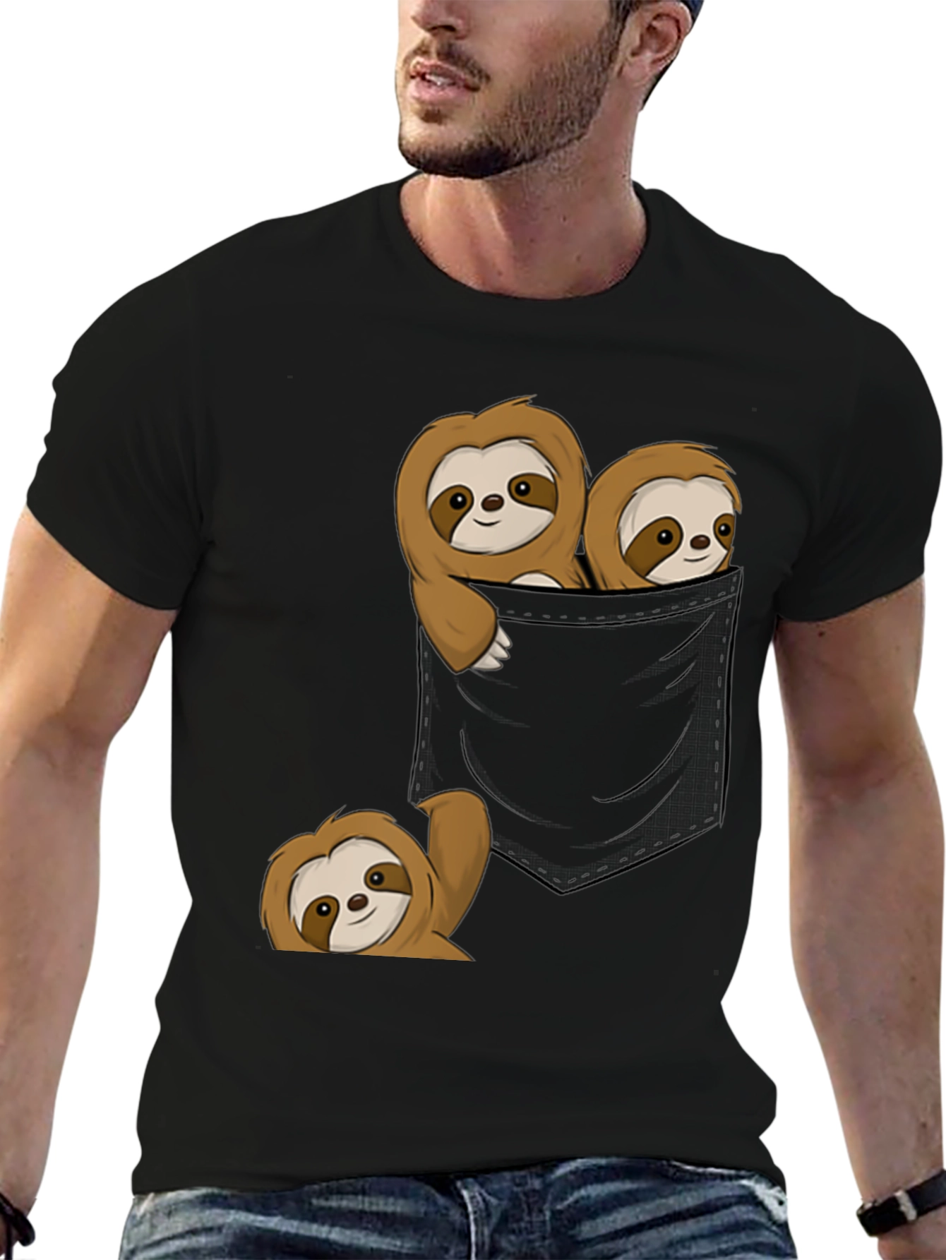 Sloth Pocket T-Shirt - Cute Animal Graphic Tee