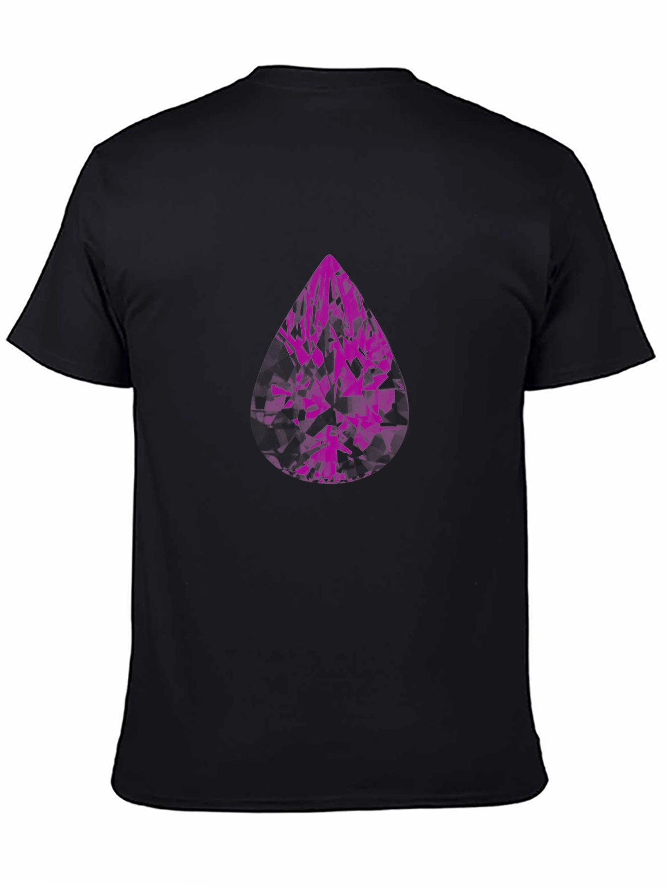 Modern Black T-Shirt with Abstract Purple Gem Design