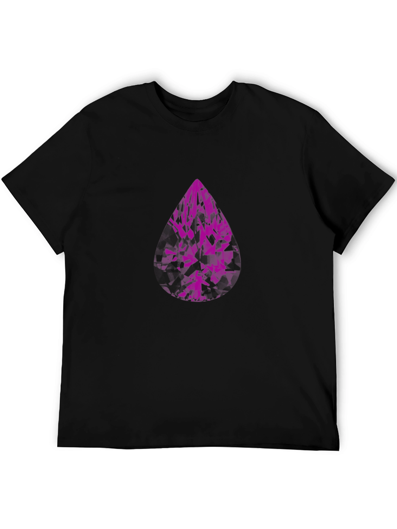 Modern Black T-Shirt with Abstract Purple Gem Design