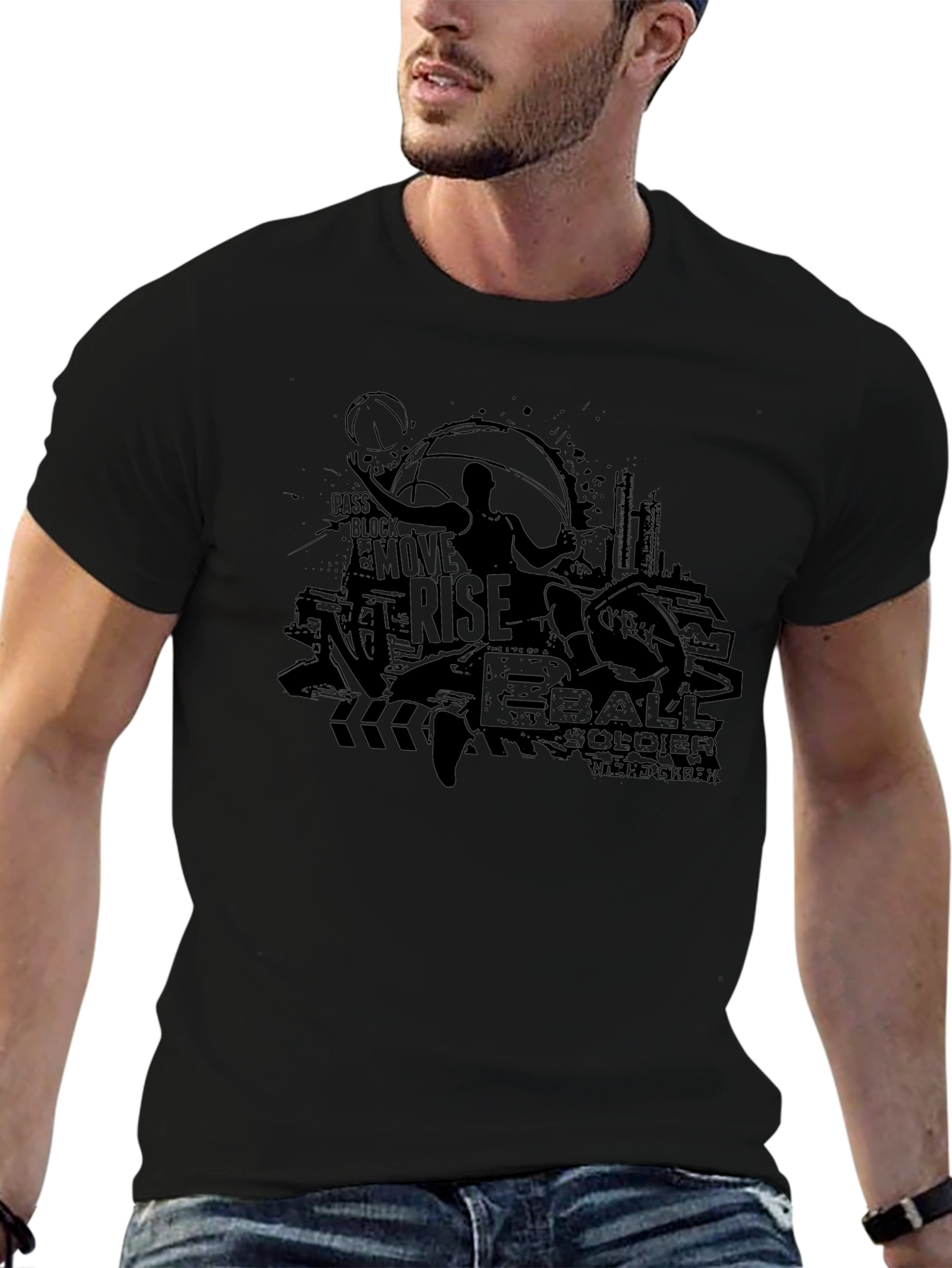 Basketball Soldier Rise Black Graphic Tee