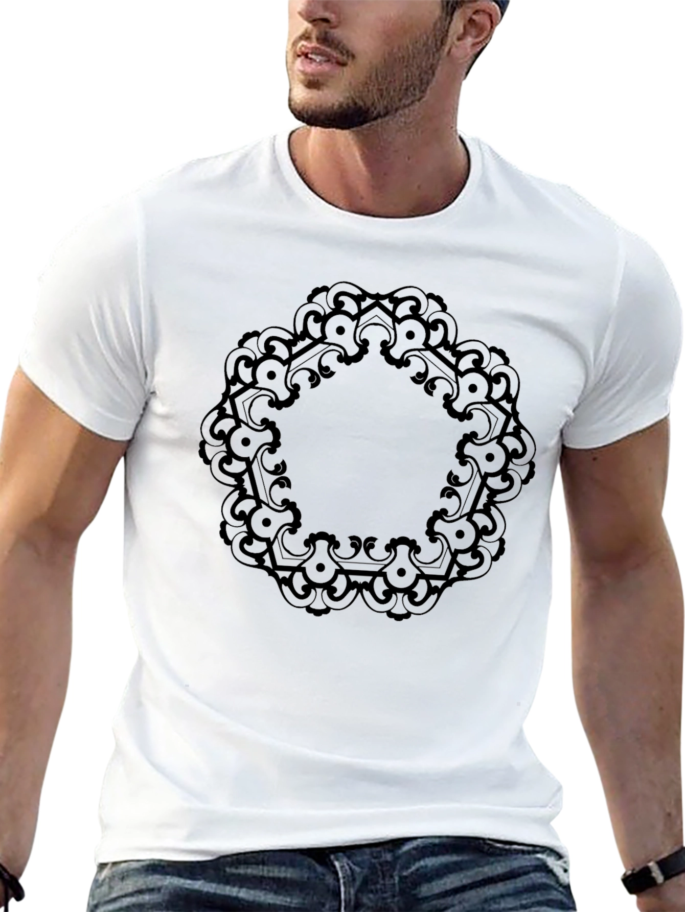 Black T-Shirt with Mandala Design